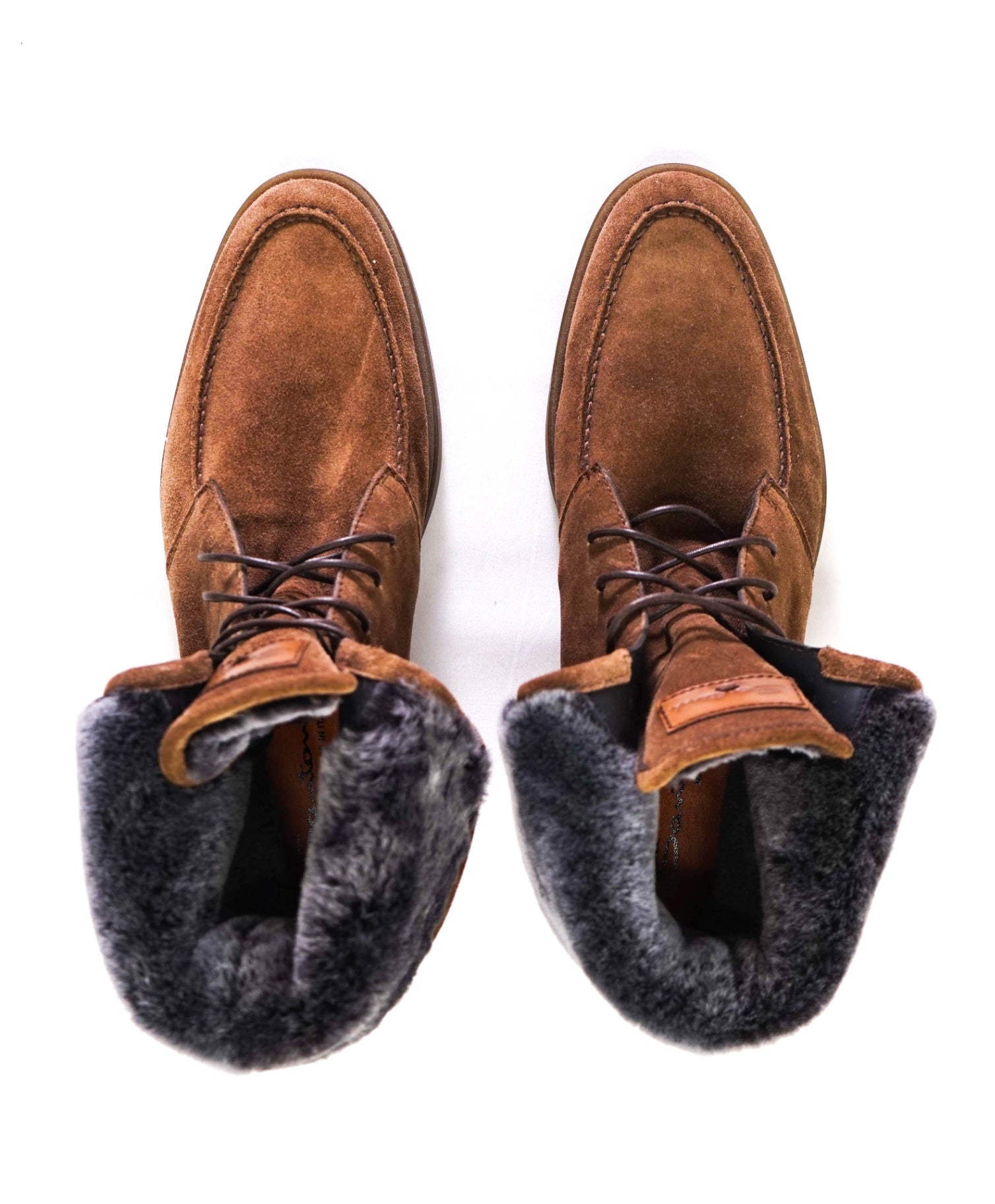 $900 Santoni "Dethrone" Brown Boot Suede/SHEARLING Fur U.S. 10.5 (9.5 IT)