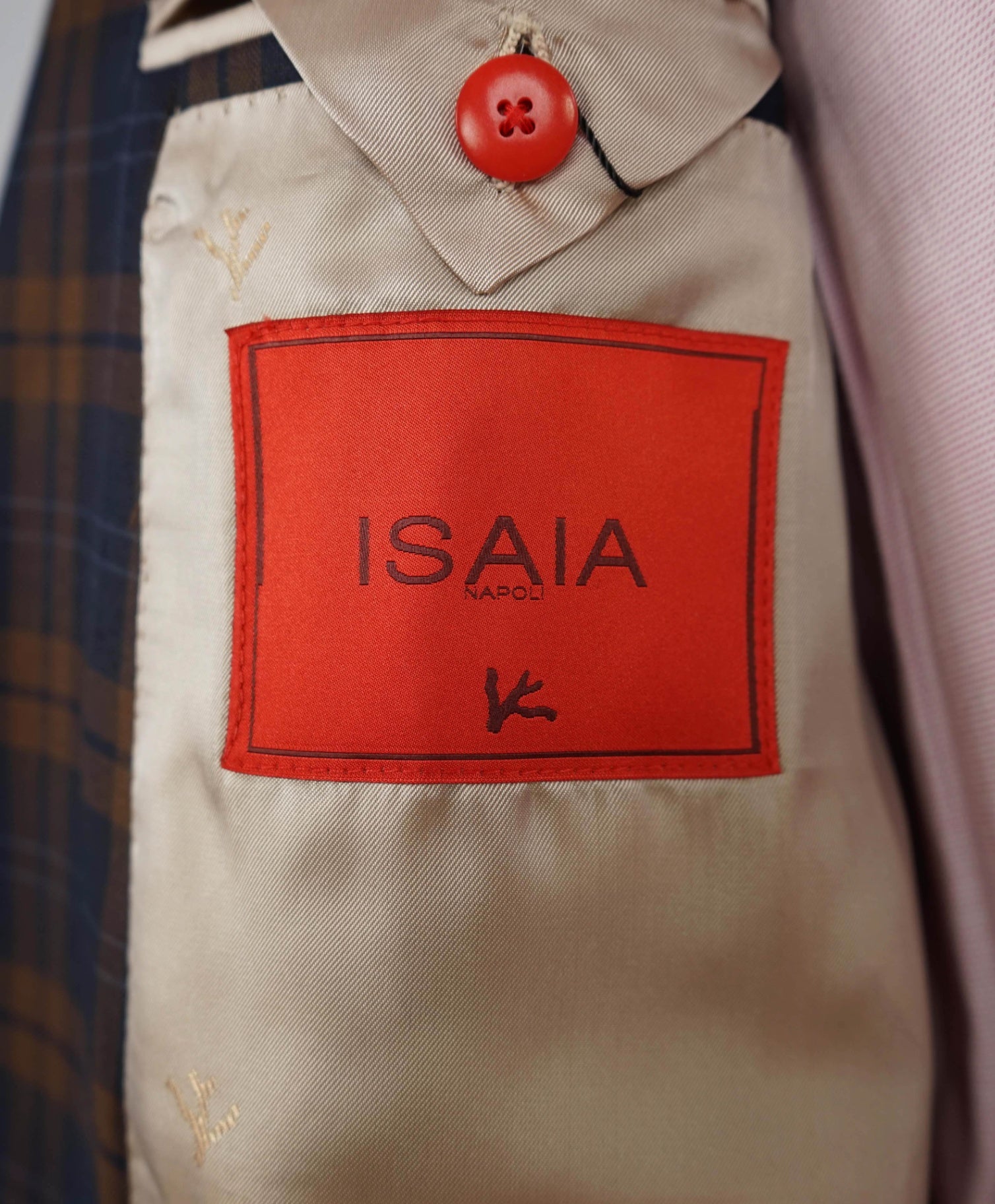 $,3,995 ISAIA Navy/Brown Plaid Check LOGO Wool Blazer 46R