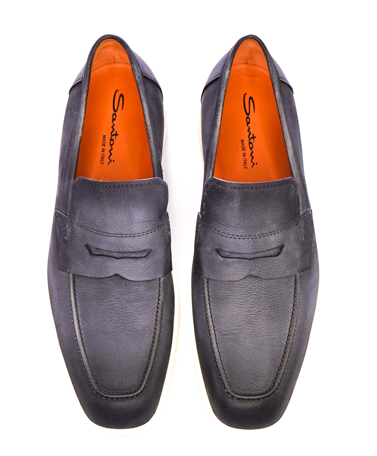 $700 Santoni "BODYWORK" Grey Pebbled Loafers Leather U.S. 10