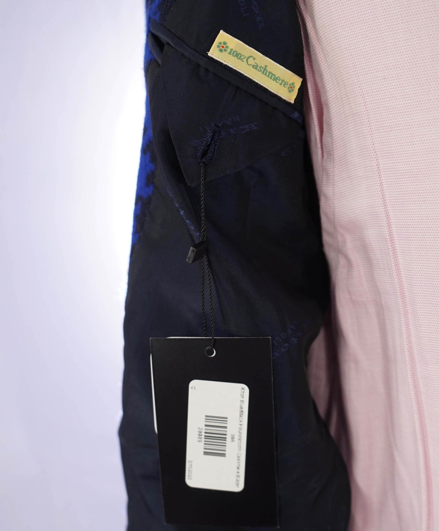 $9,850 Kiton Royal Blue/Navy Houndstooth PURE Cashmere Blazer 38R