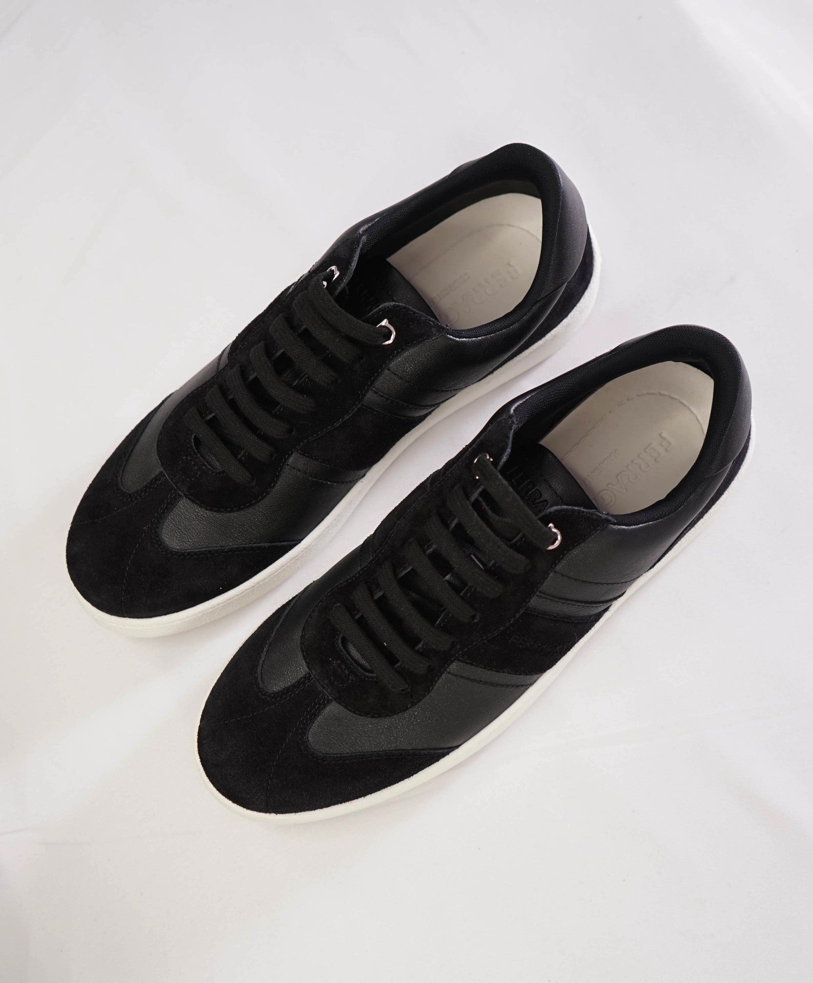 $750 Ferragamo "ACHILES" Black Sneakers Leather/Suede 8 M