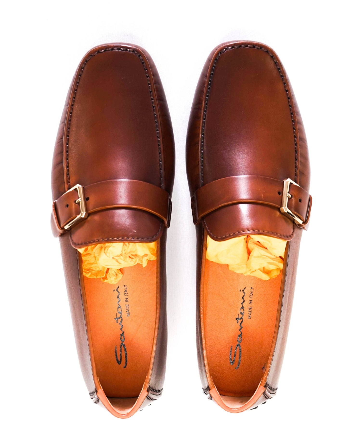 Santoni Solid Brown Leather Footwear U.S. 9.5