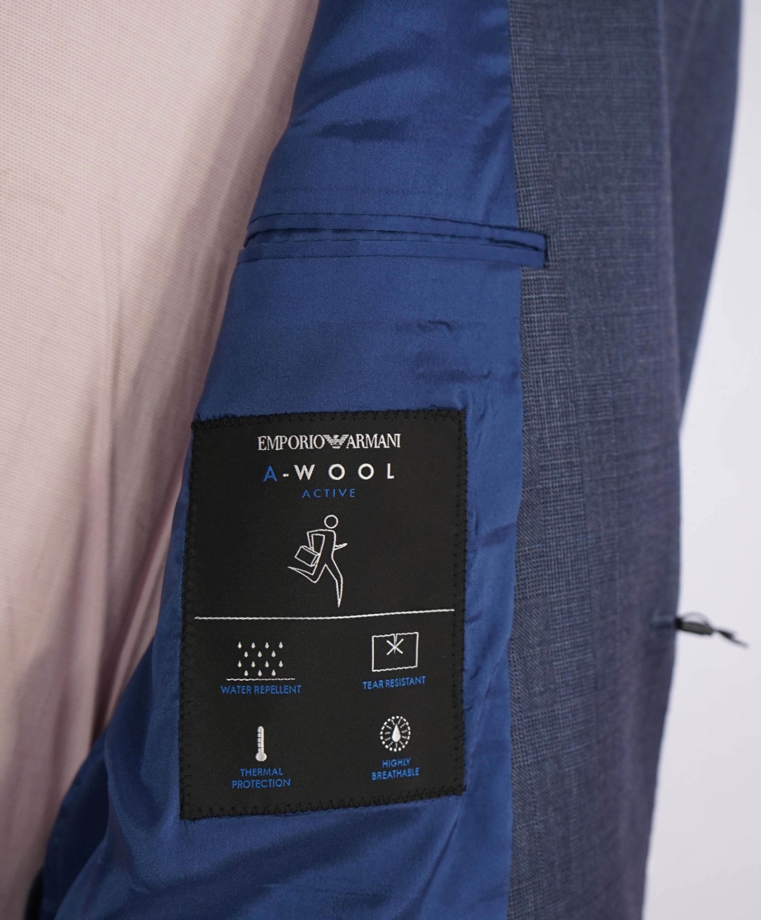 $1,995 Emporio Armani M Line Baby Blue Check Wool Suit 44R