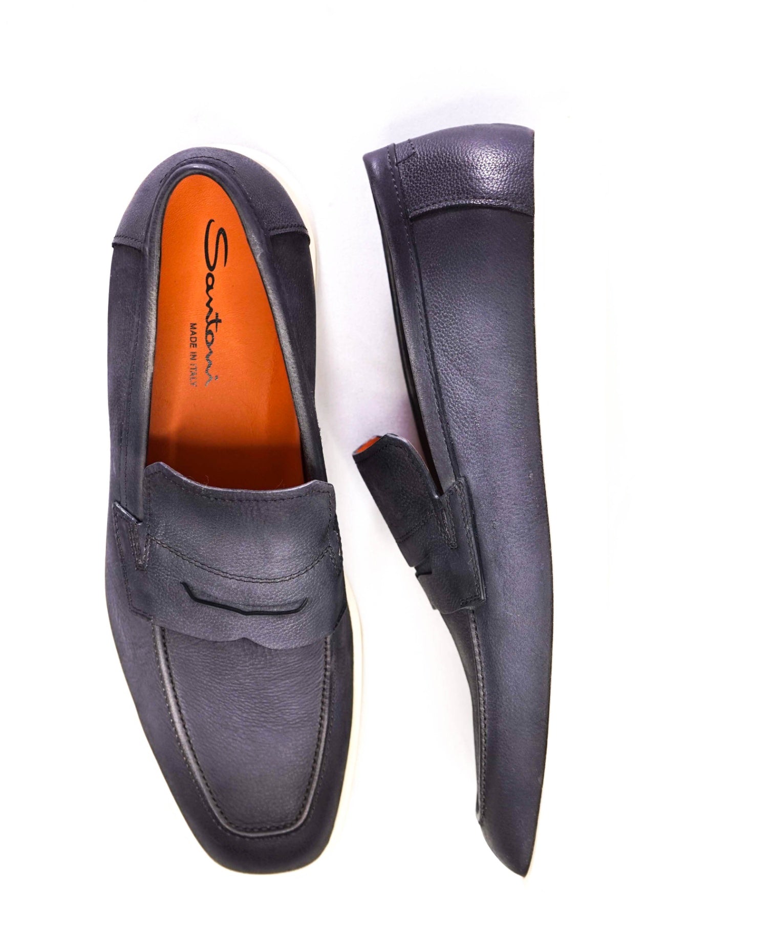 $700 Santoni "BODYWORK" Grey Pebbled Loafers Leather U.S. 10