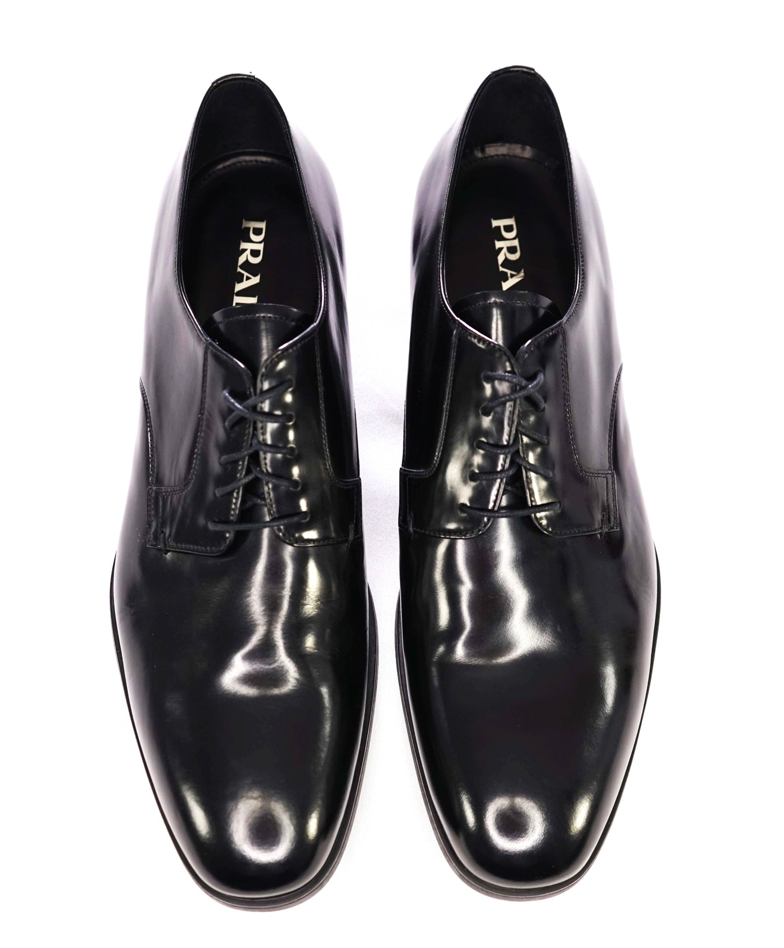 $950 Prada Solid Black Derbies Leather ICONIC Oxfords 12 US (11 IT)