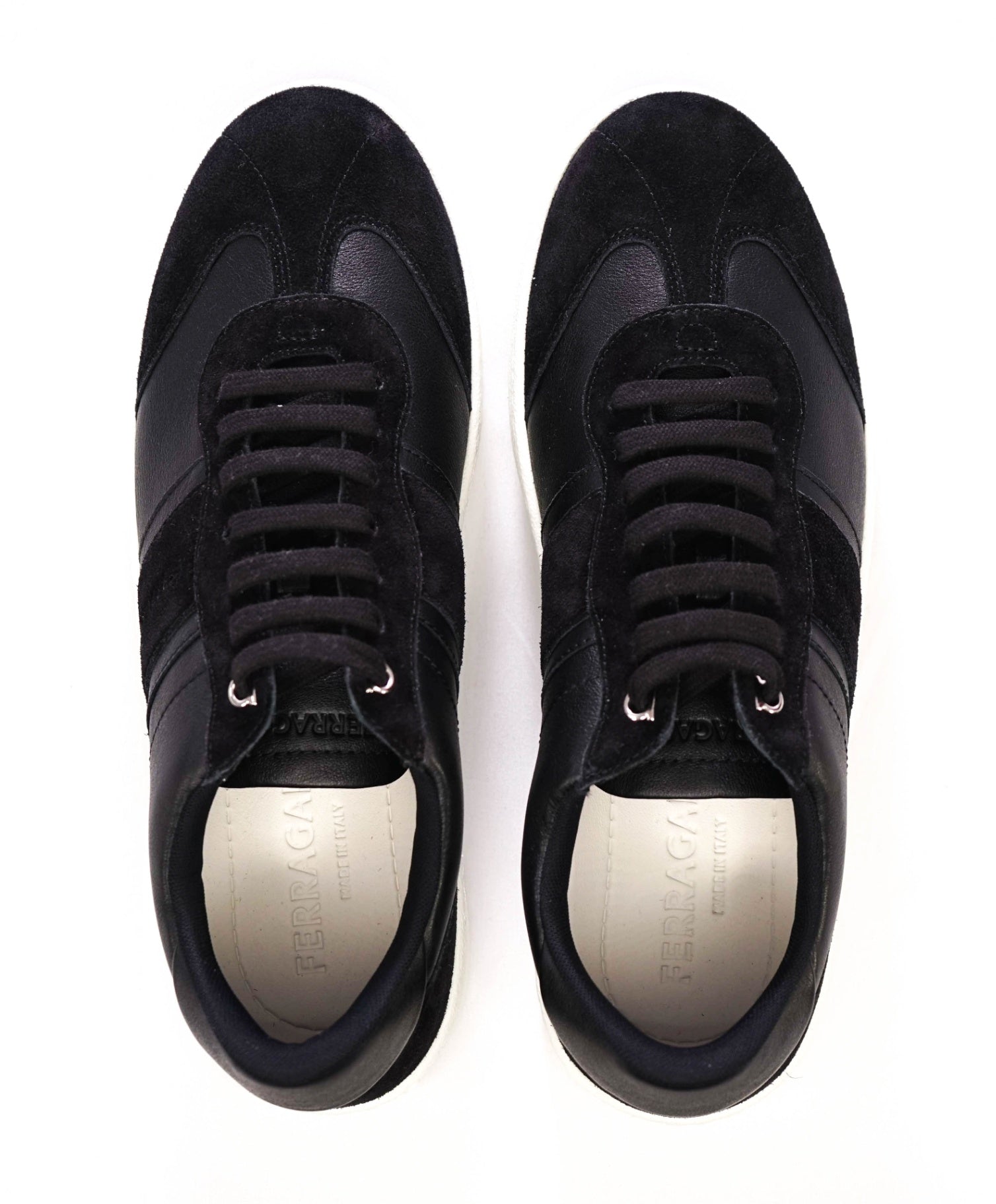 $750 Ferragamo "ACHILES" Black Sneakers Leather/Suede 8 M