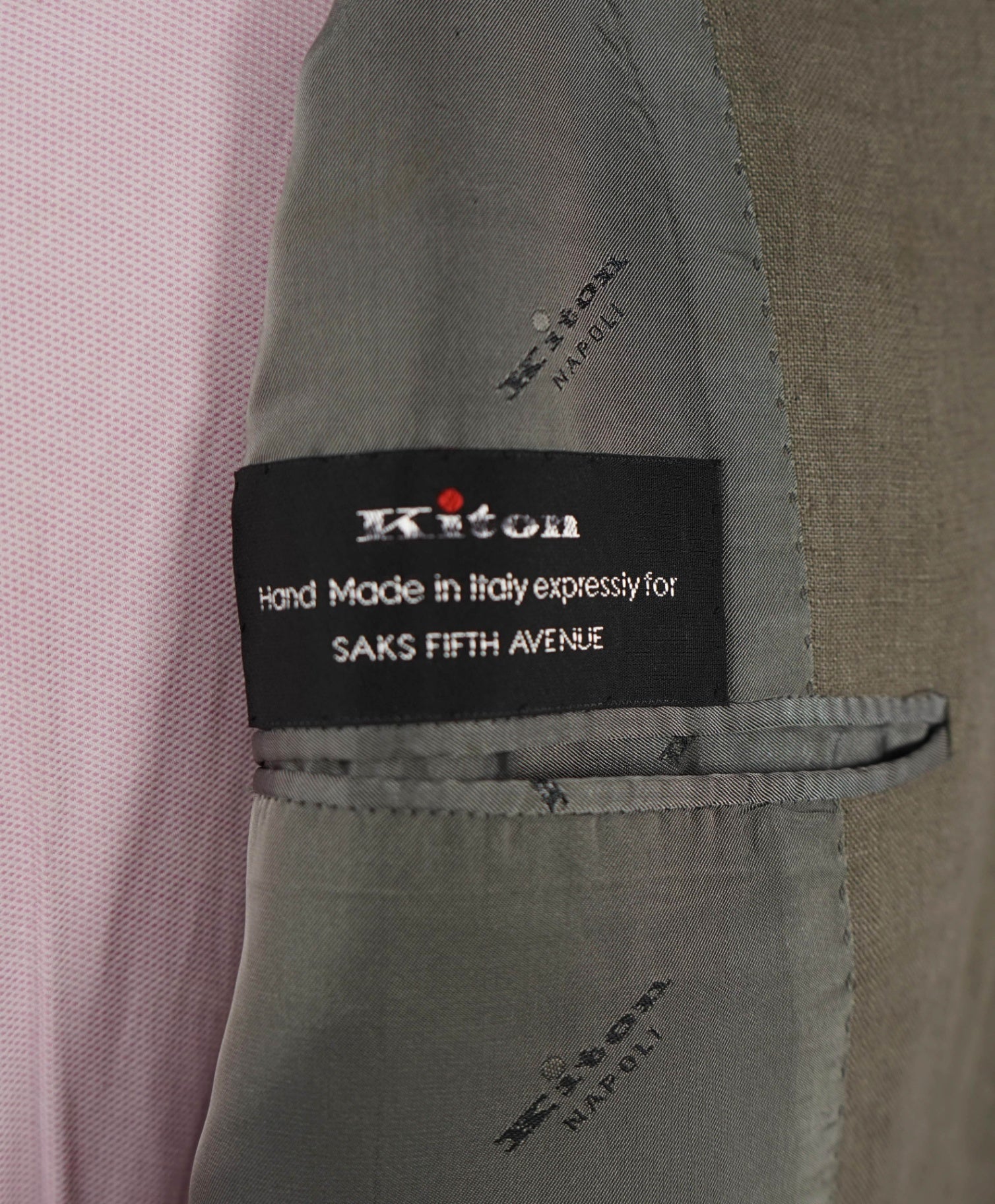 $6,000 Kiton Green/Gray Pure Linen 2/3 Button Roll Blazer 42R