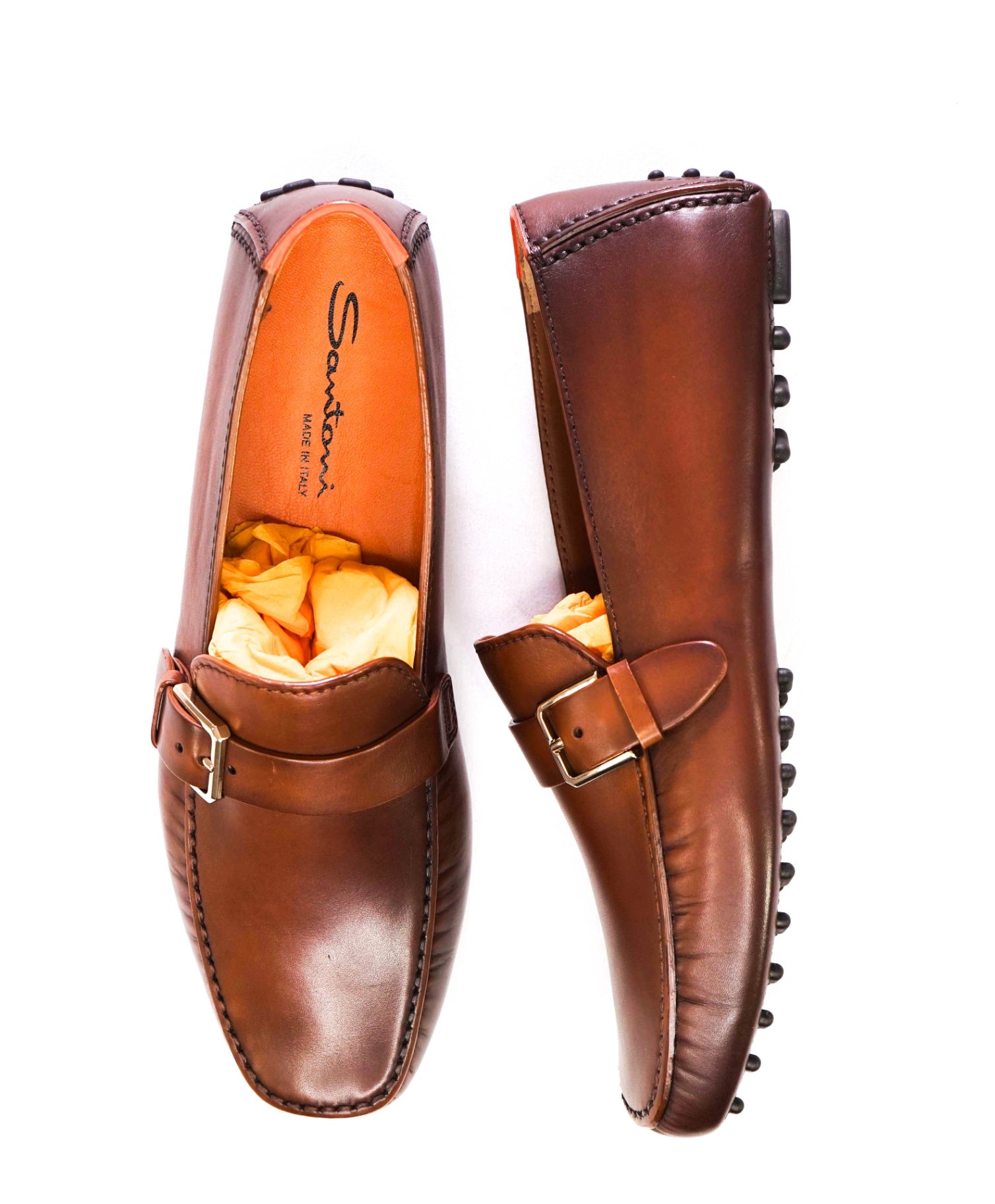 Santoni Solid Brown Leather Footwear U.S. 9.5