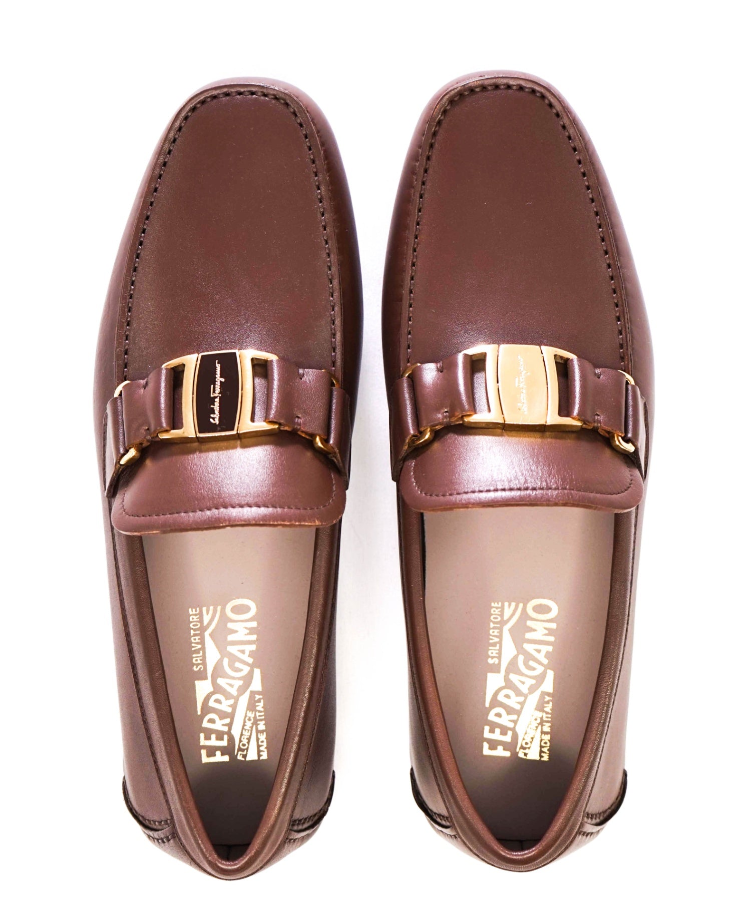 Salvatore Ferragamo "FRONT" Brown *Gold/Brown Reversible Buckle* 8.5 EE