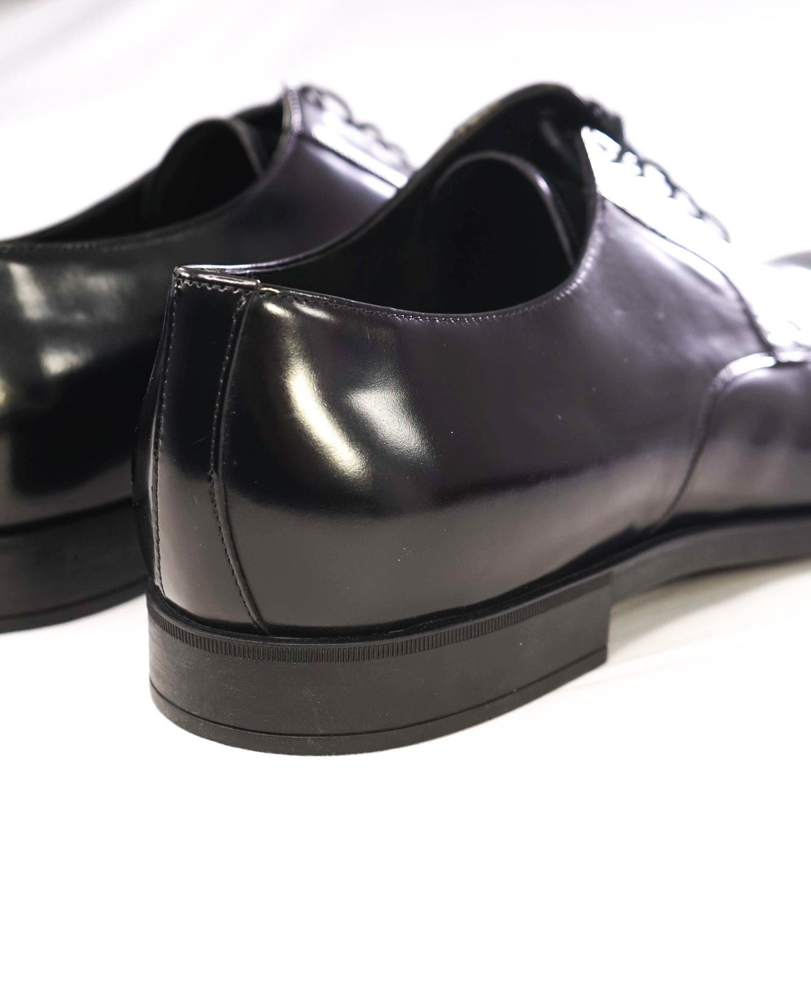 $950 Prada Solid Black Derbies Leather ICONIC Oxfords 12 US (11 IT)