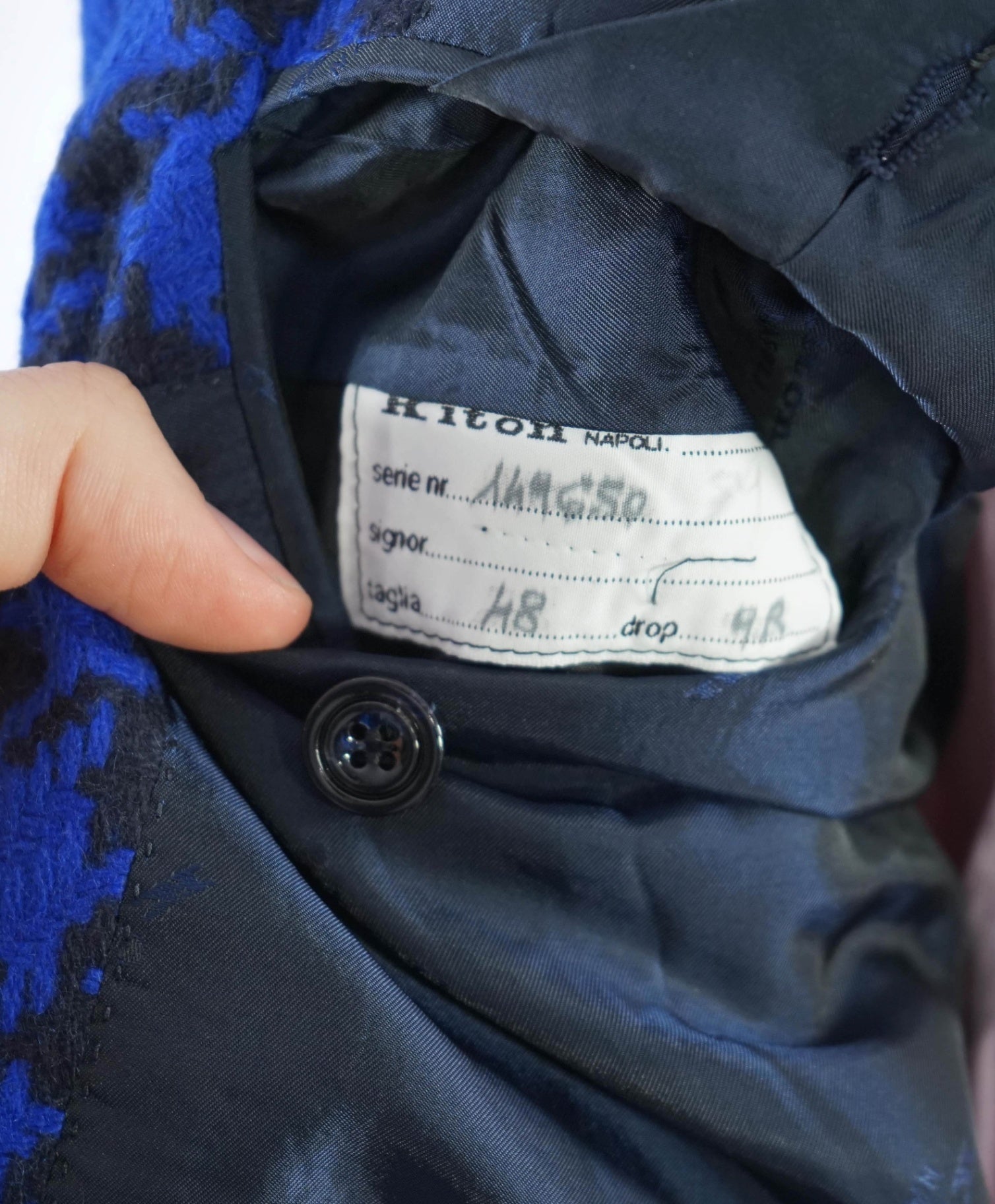 $9,850 Kiton Royal Blue/Navy Houndstooth PURE Cashmere Blazer 38R