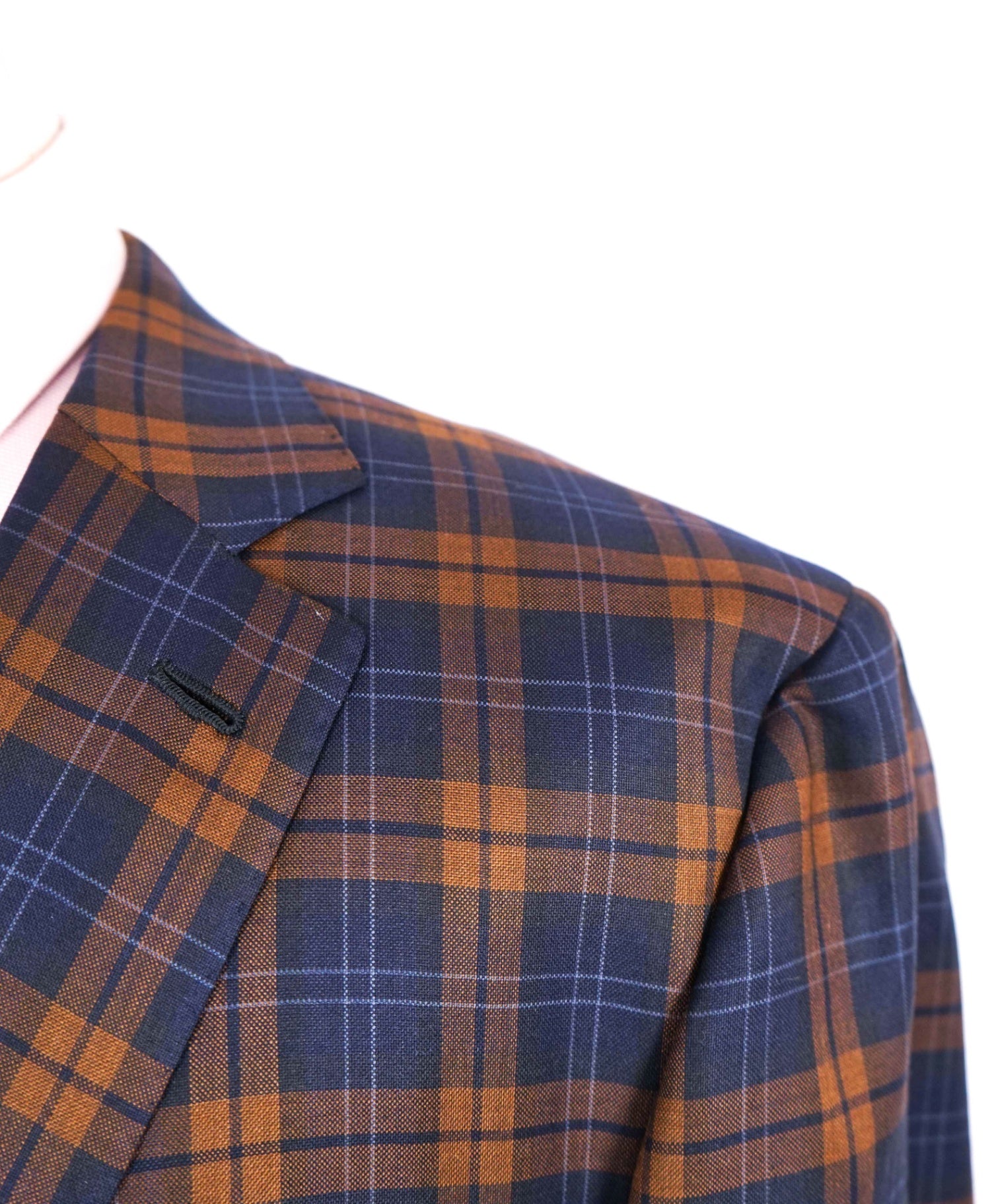 $,3,995 ISAIA Navy/Brown Plaid Check LOGO Wool Blazer 46R