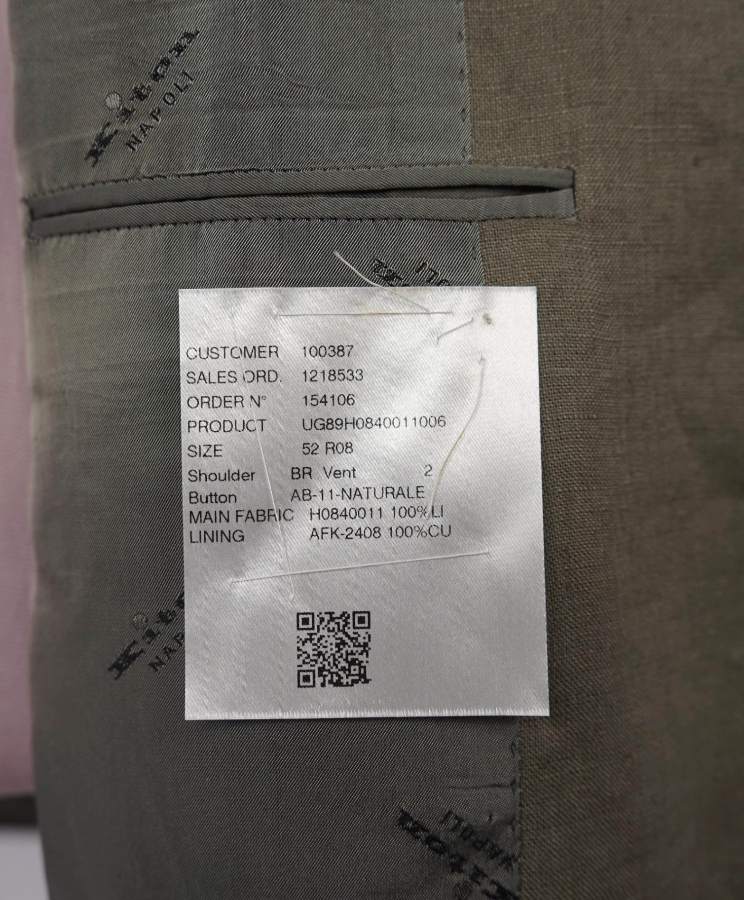 $6,000 Kiton Green/Gray Pure Linen 2/3 Button Roll Blazer 42R