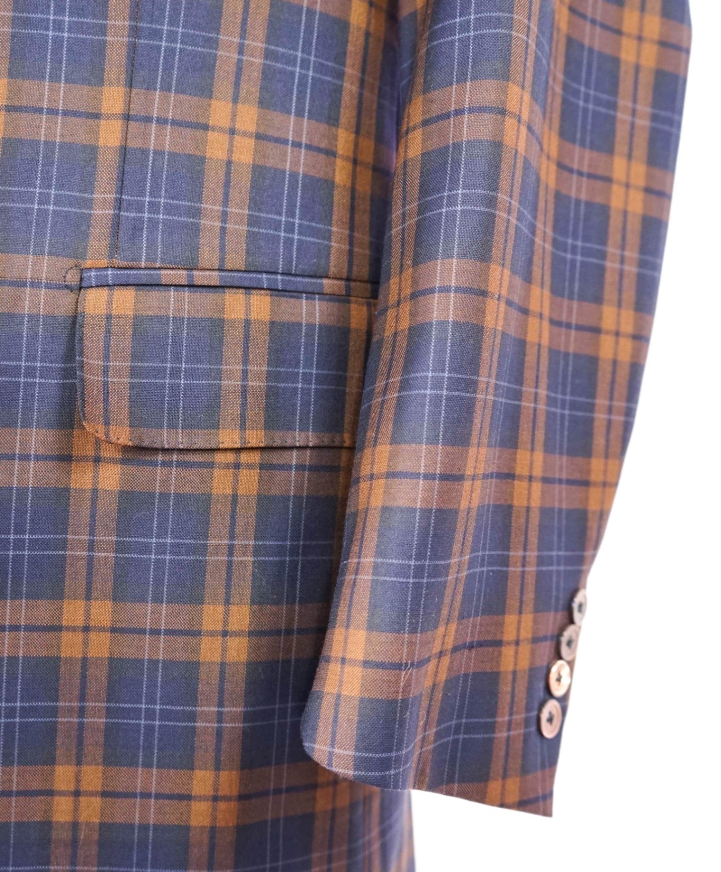 $,3,995 ISAIA Navy/Brown Plaid Check LOGO Wool Blazer 46R