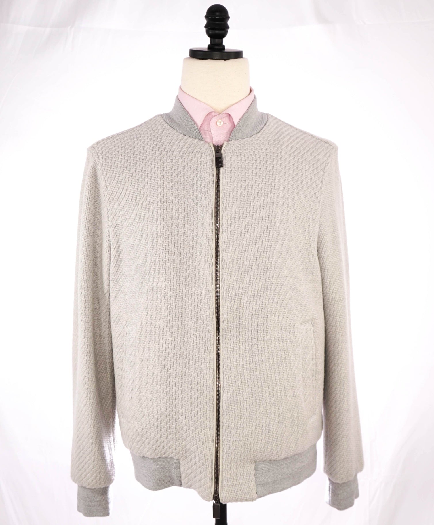 $2,850 Canali *EXCLUSIVE* Grey Wool/Linen Bomber Jacket 40R