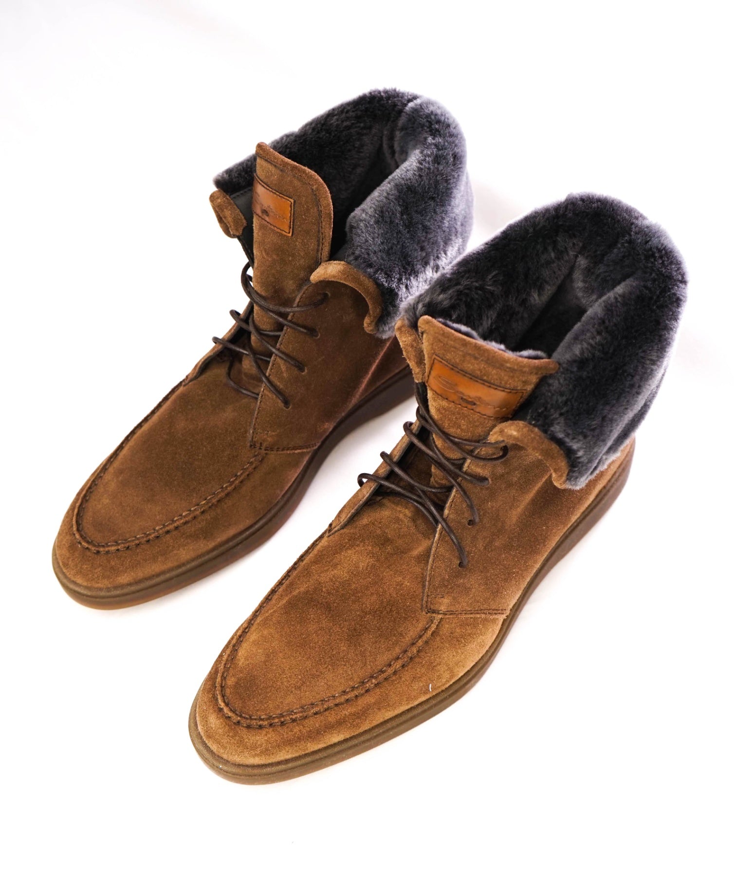 $900 Santoni "Dethrone" Brown Boot Suede/SHEARLING Fur U.S. 10.5 (9.5 IT)
