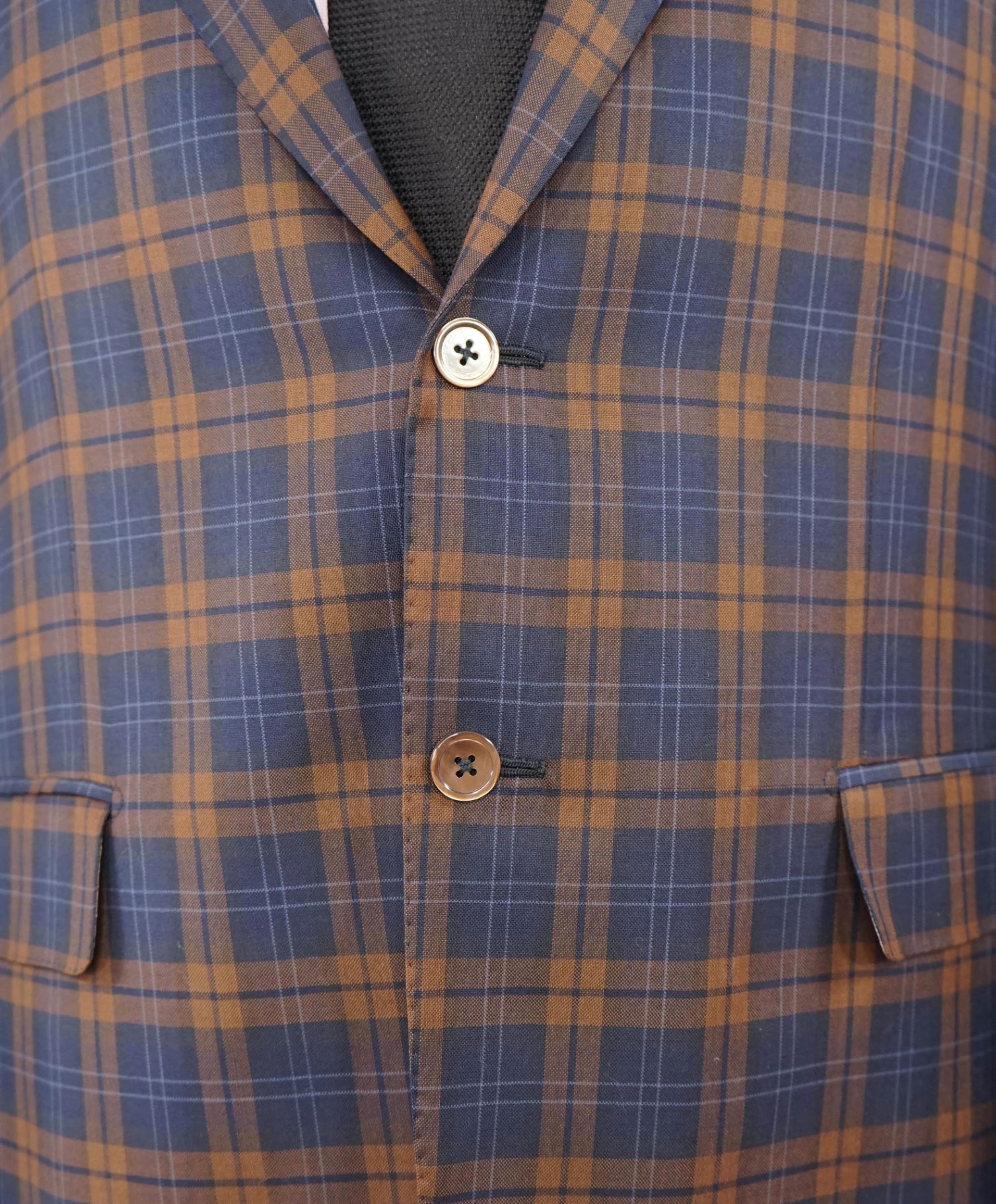 $,3,995 ISAIA Navy/Brown Plaid Check LOGO Wool Blazer 46R