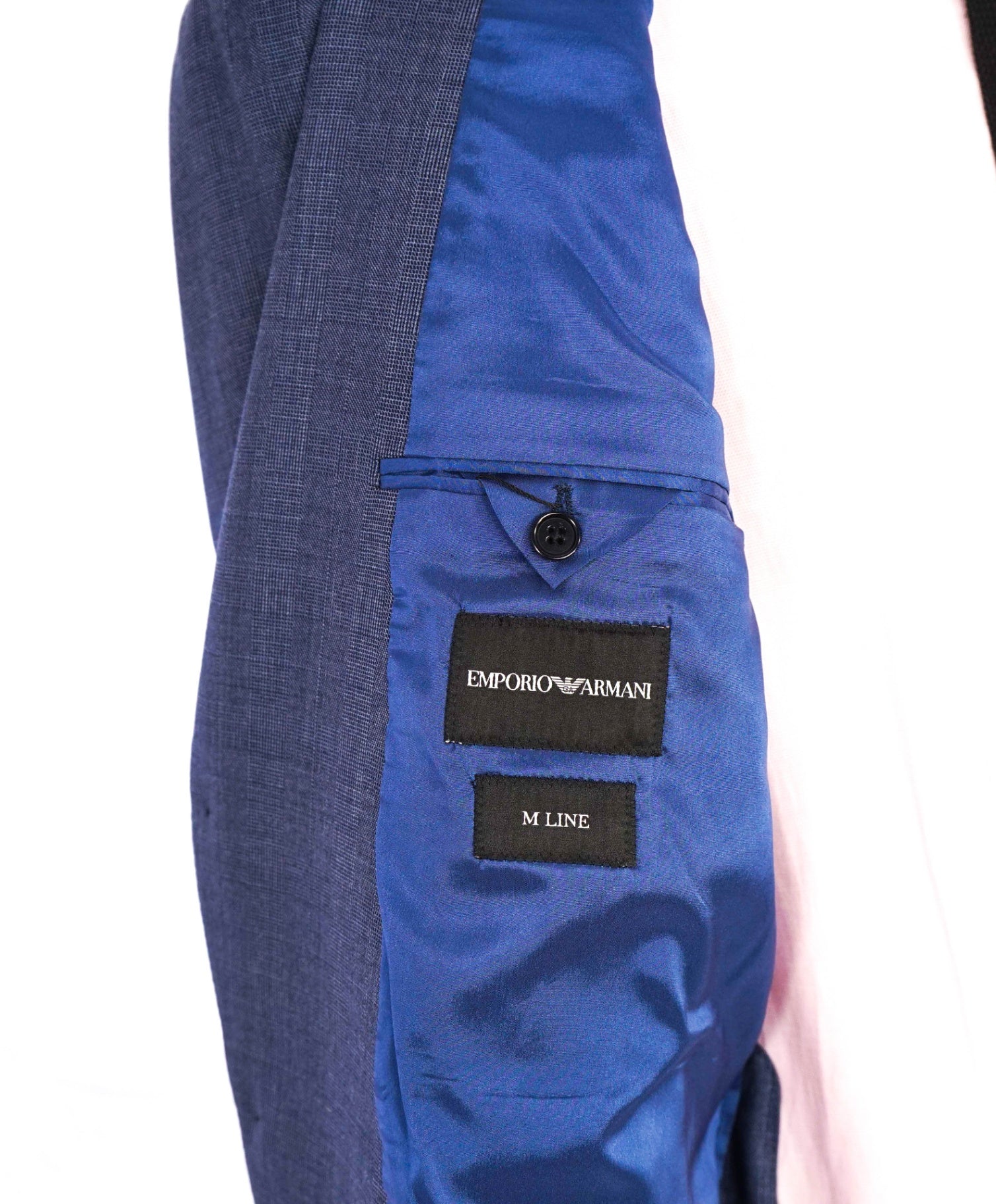 $1,995 Emporio Armani M Line Baby Blue Check Wool Suit 44R