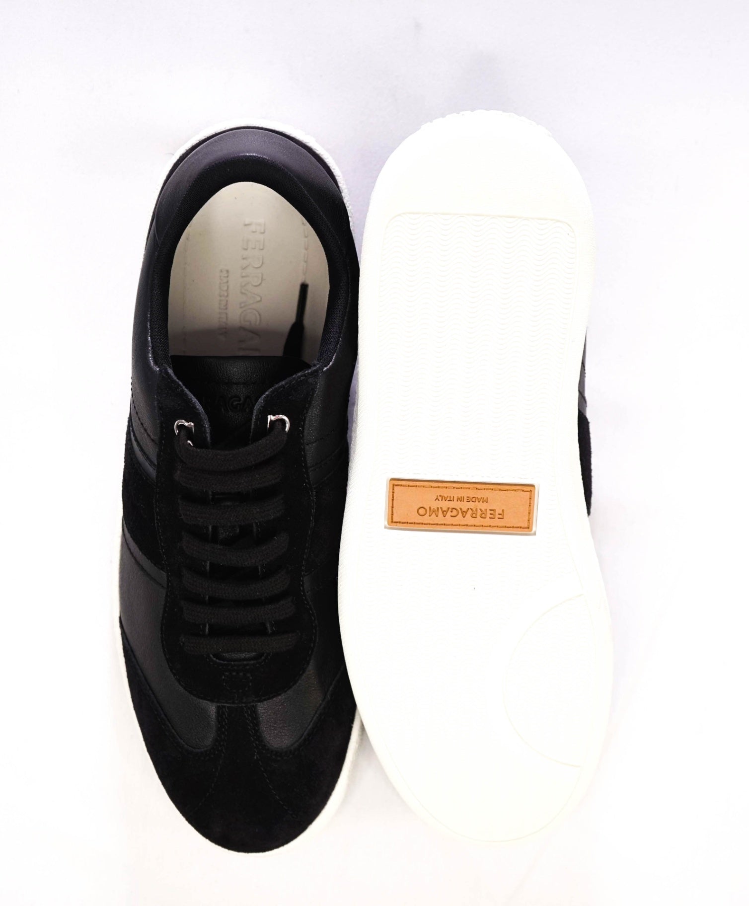 $750 Ferragamo "ACHILES" Black Sneakers Leather/Suede 8 M