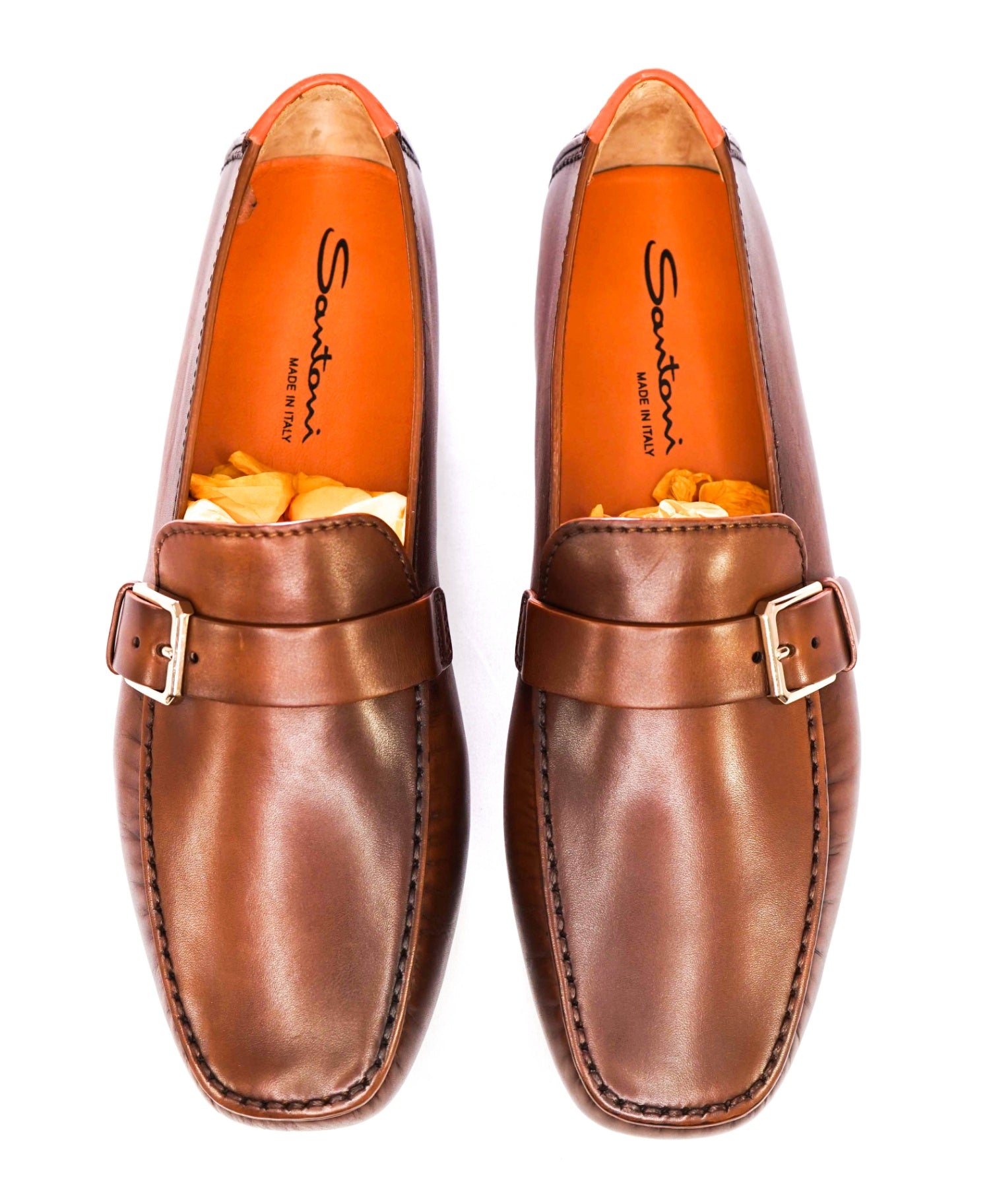 Santoni Solid Brown Leather Footwear U.S. 9.5