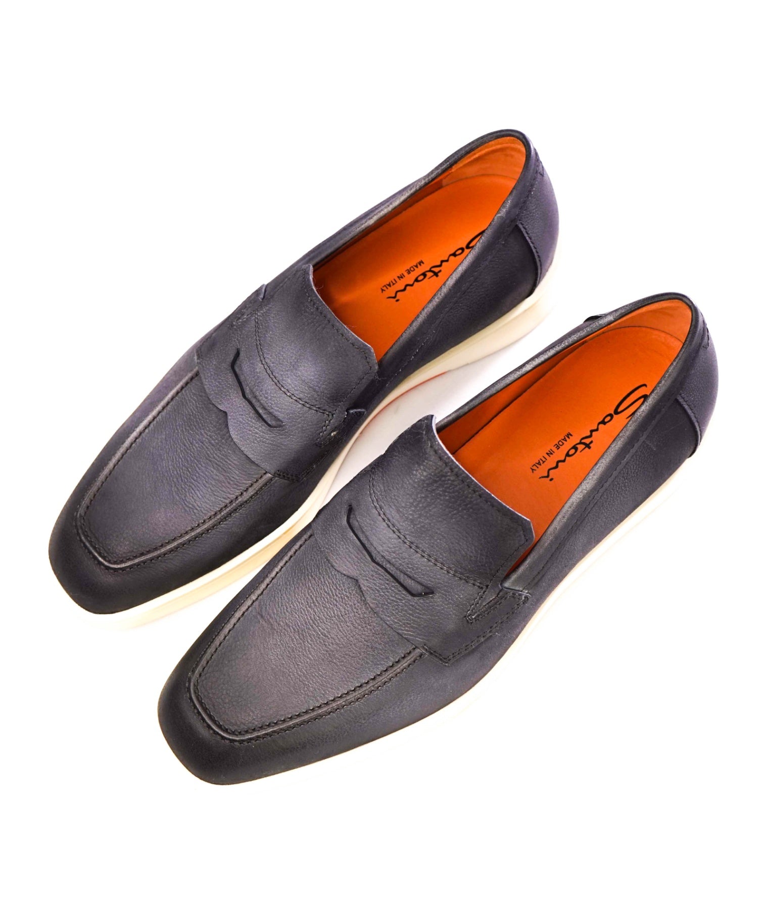 $700 Santoni "BODYWORK" Grey Pebbled Loafers Leather U.S. 10