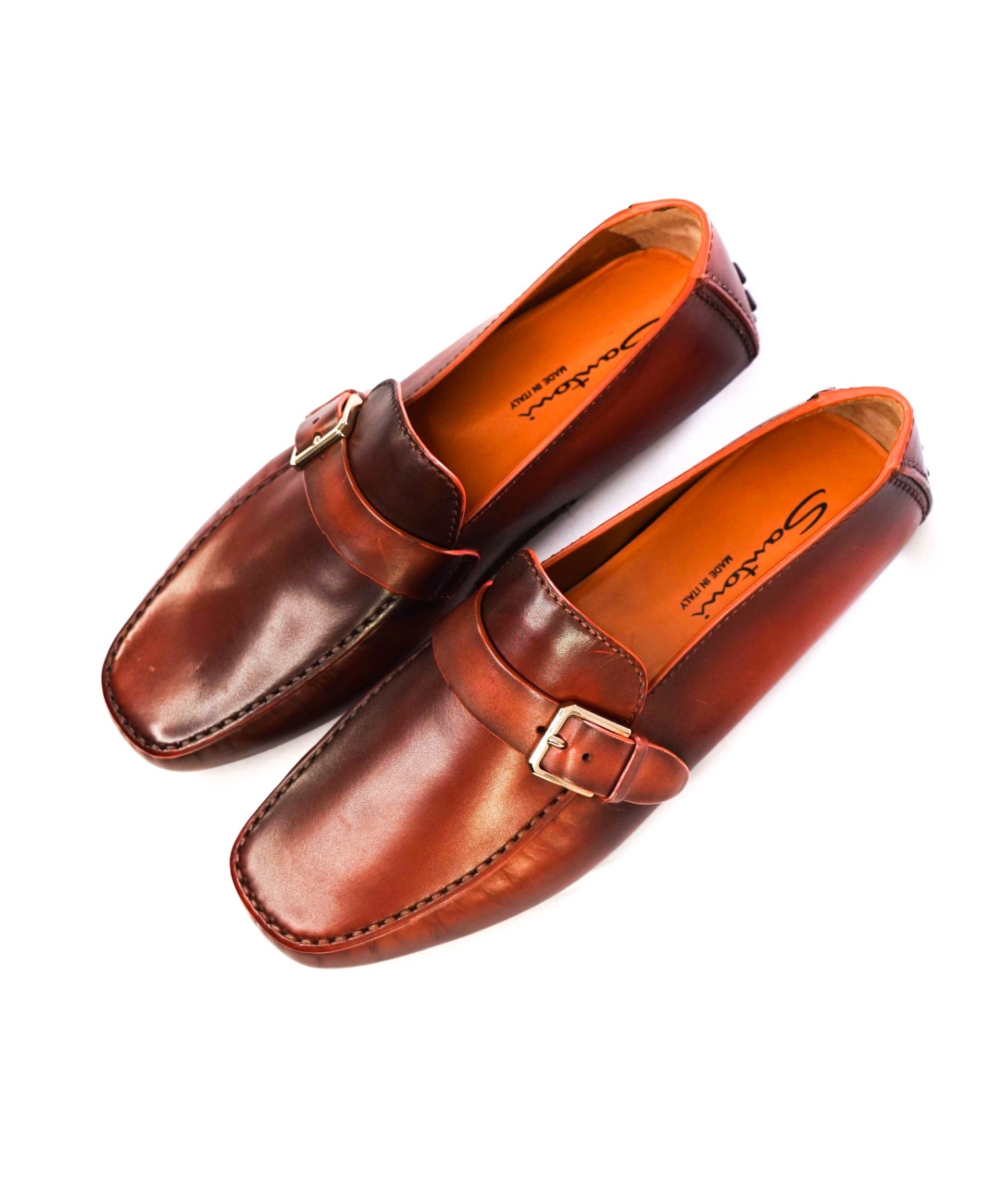 $750 Santoni BROWN / RED Patina Buckle Loafers Footwear U.S. 9 (8IT)