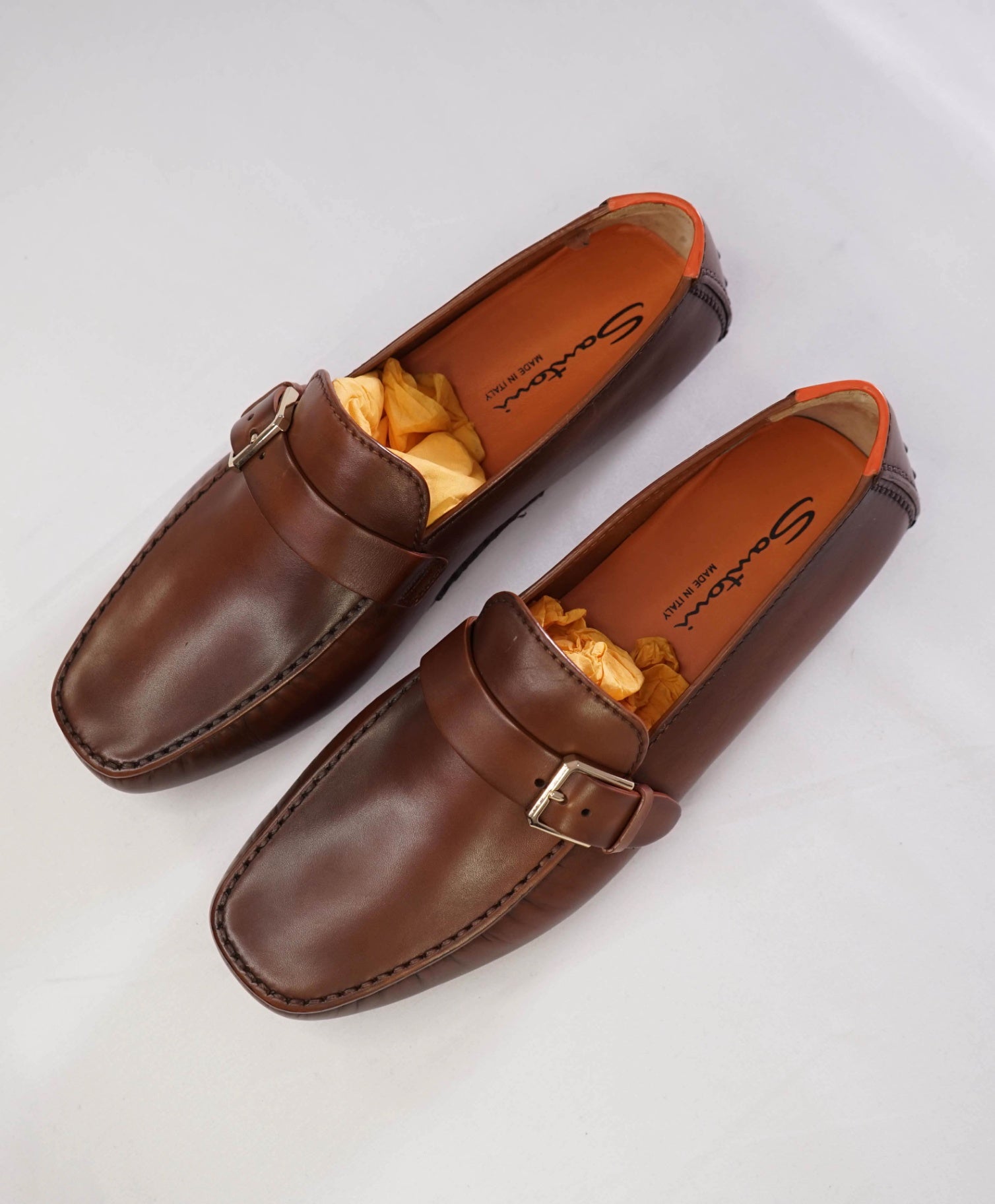 Santoni Solid Brown Leather Footwear U.S. 9.5