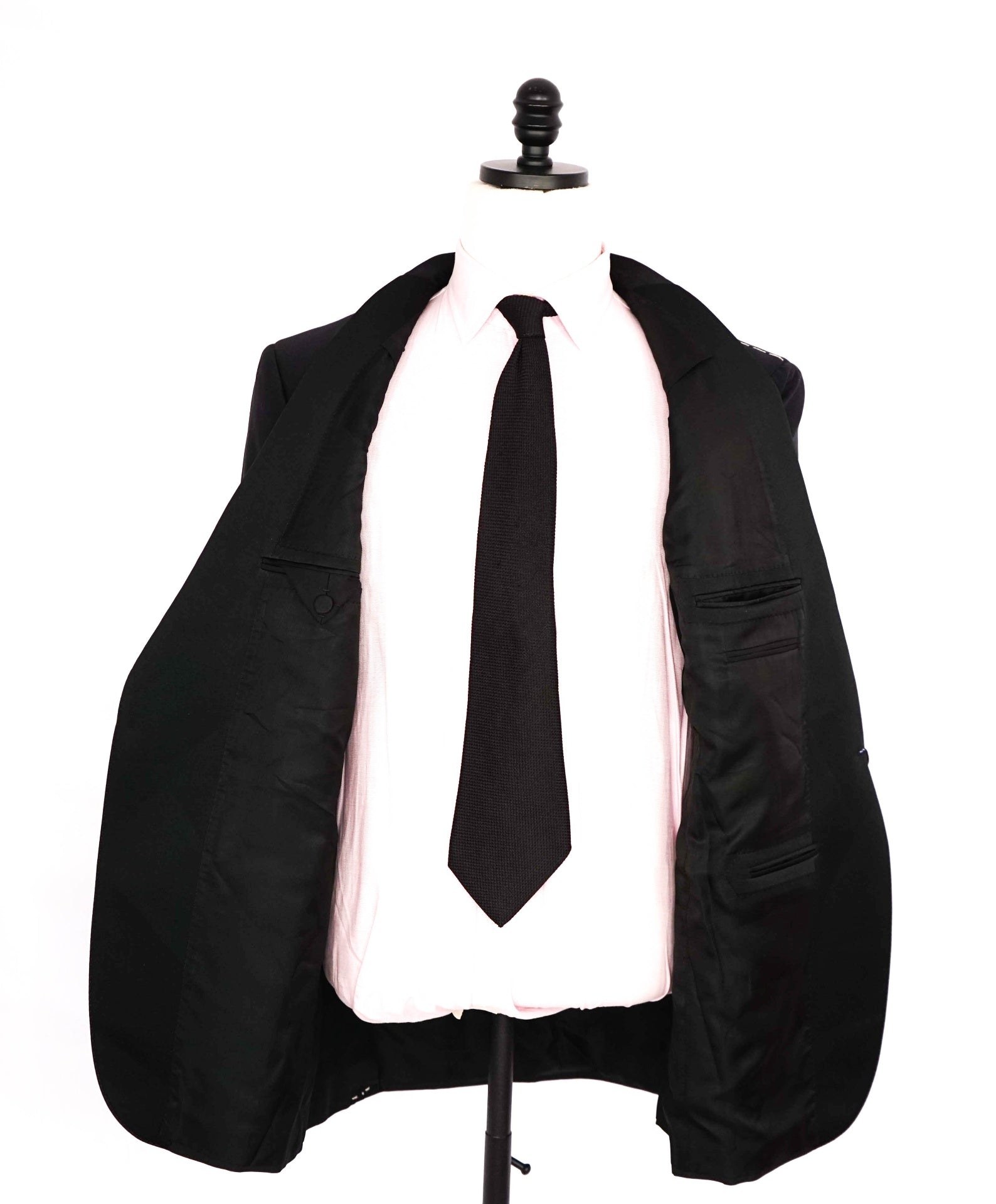 Zegna TROFEO 600 Solid Black 1-Btn Peak Lapel Dinner Jacket Blazer 46R