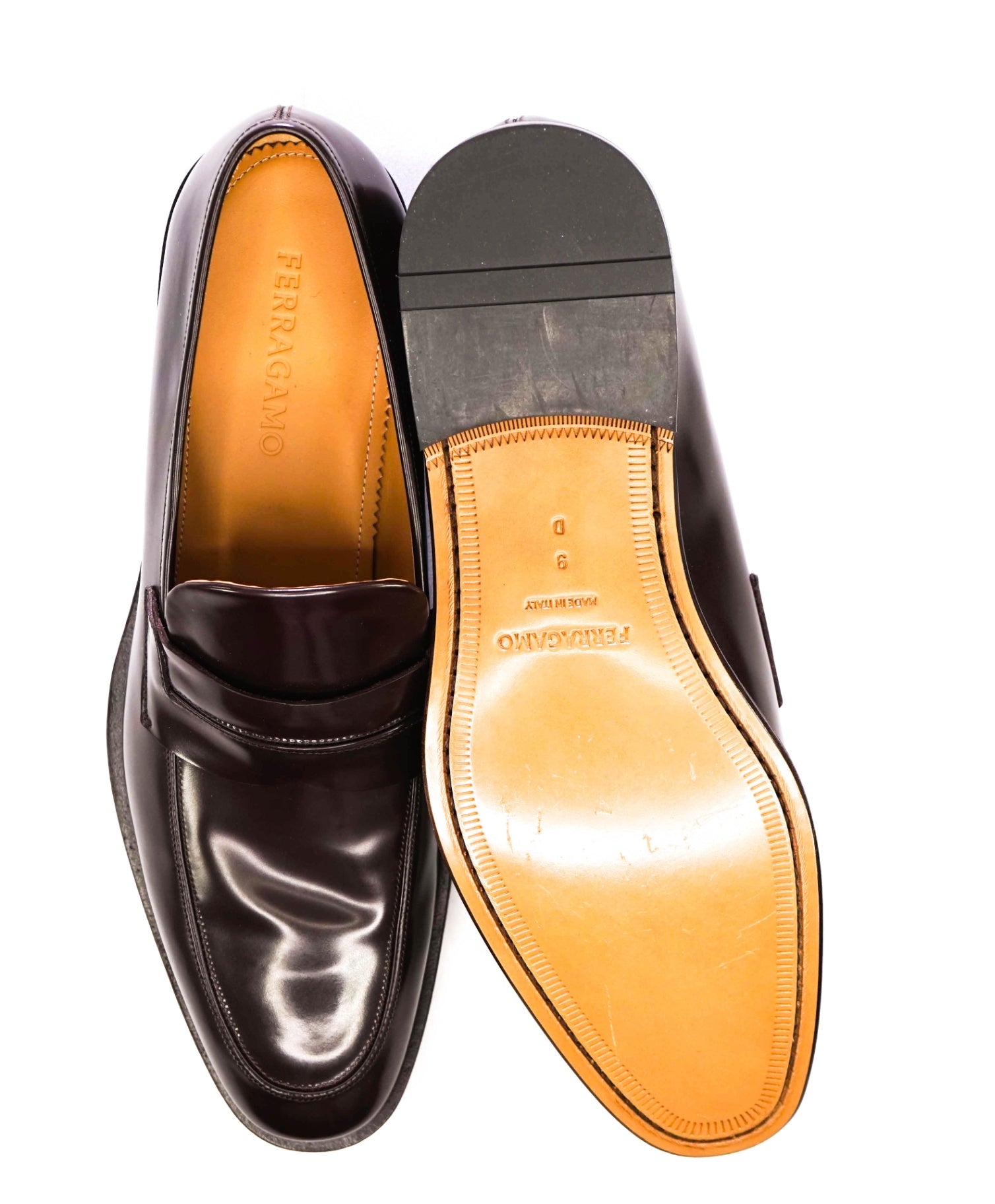 $930 Ferragamo "FELIPE" Brown MOC PENNY Loafers Leather 9 D