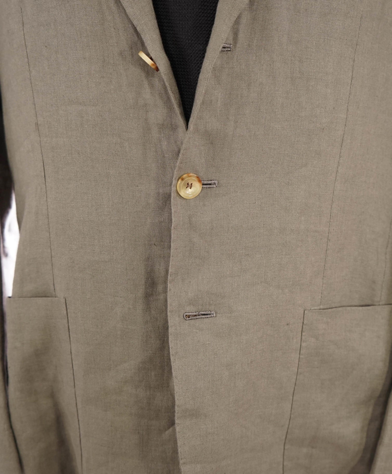 $6,000 Kiton Green/Gray Pure Linen 2/3 Button Roll Blazer 42R