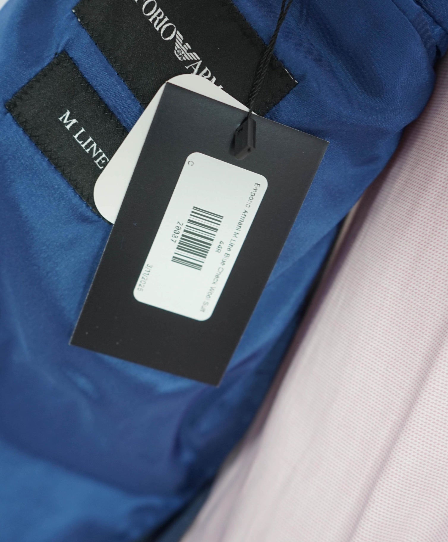 $1,995 Emporio Armani M Line Baby Blue Check Wool Suit 44R