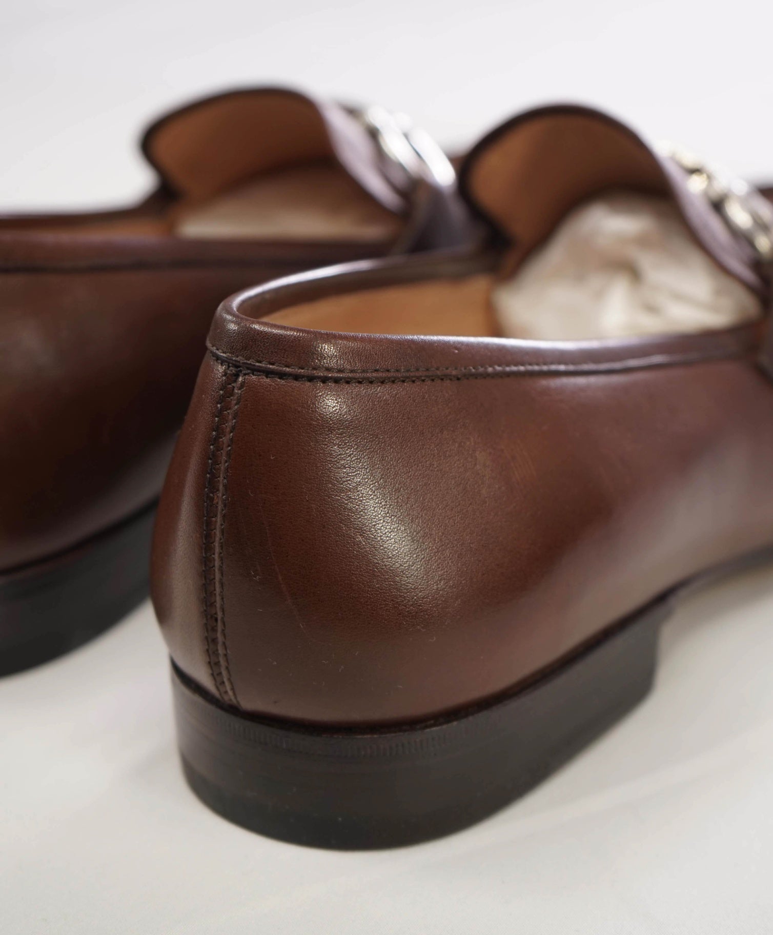 $850 Salvatore Ferragamo "STEVE" Brown/Silver Loafers Leather 9 EE