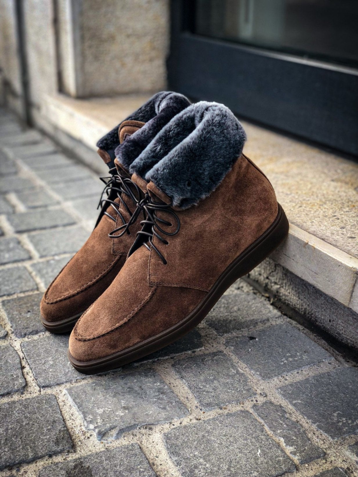 $900 Santoni "Dethrone" Brown Boot Suede/SHEARLING Fur U.S. 10.5 (9.5 IT)