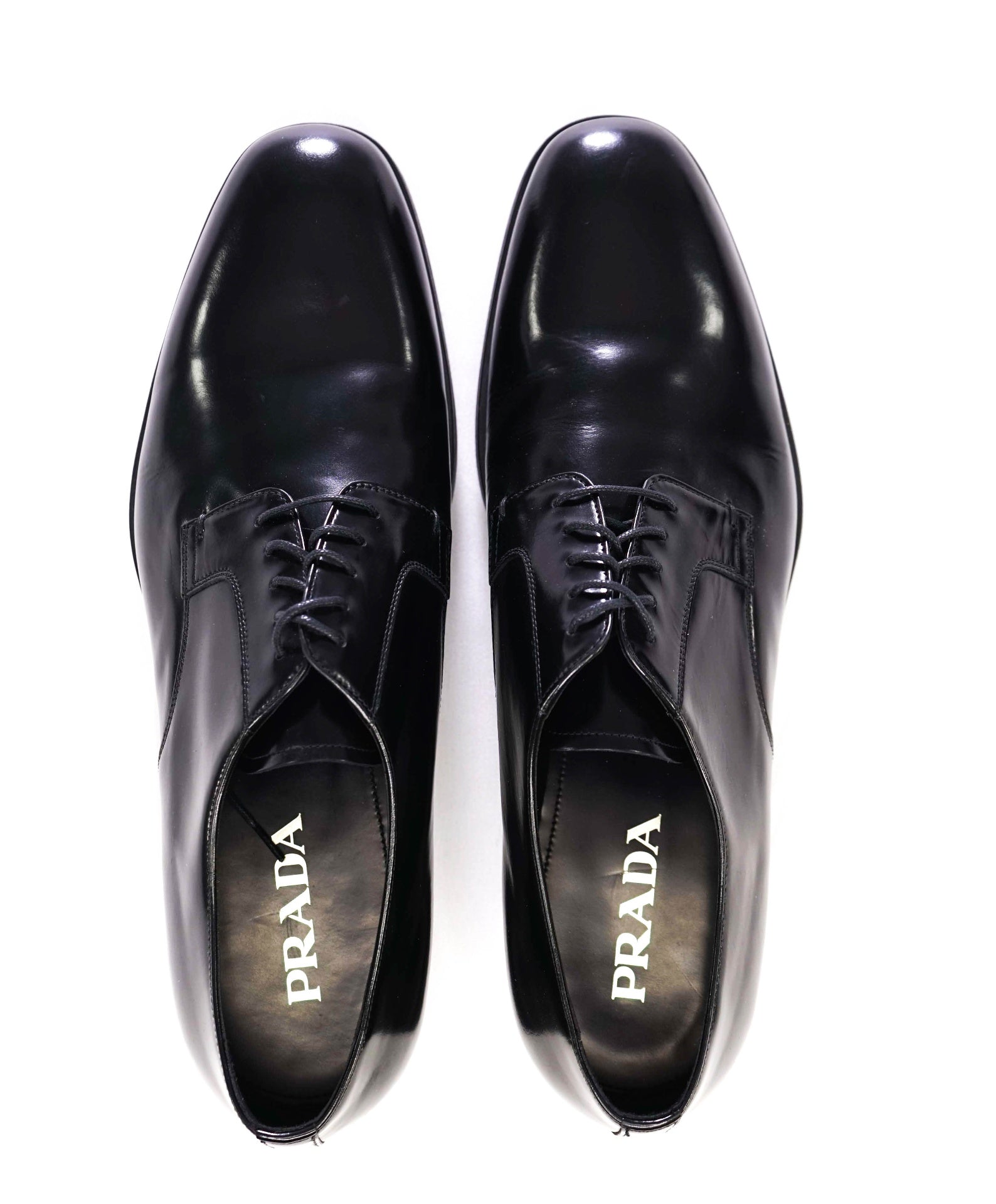 $950 Prada Solid Black Derbies Leather ICONIC Oxfords 12 US (11 IT)