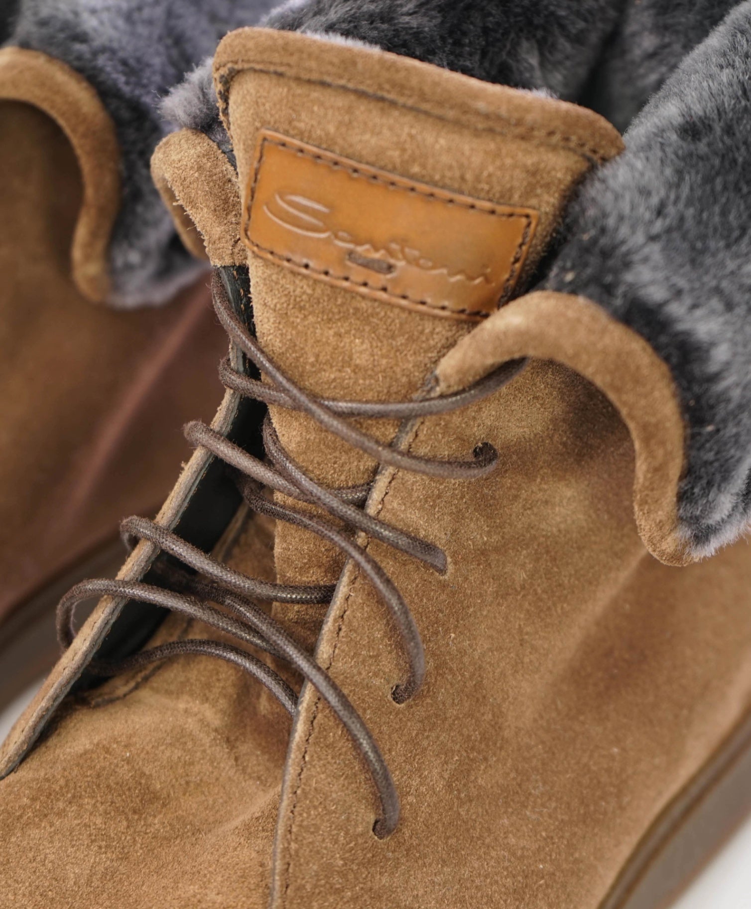 $900 Santoni "Dethrone" Brown Boot Suede/SHEARLING Fur U.S. 10.5 (9.5 IT)
