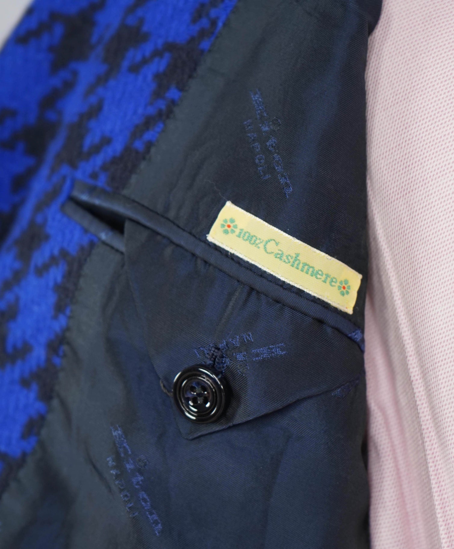 $9,850 Kiton Royal Blue/Navy Houndstooth PURE Cashmere Blazer 38R