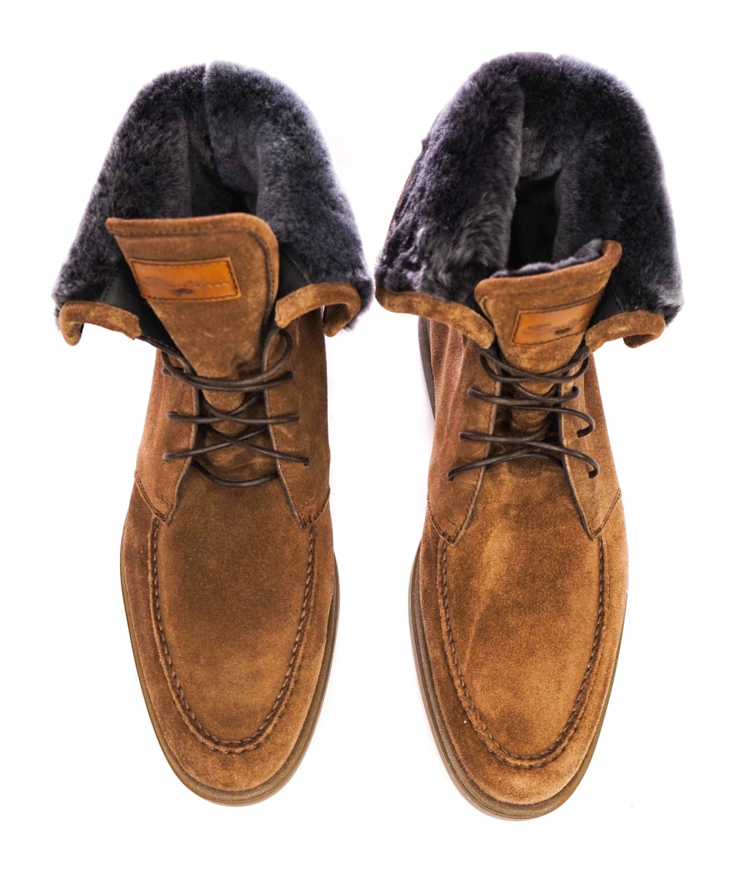 $900 Santoni "Dethrone" Brown Boot Suede/SHEARLING Fur U.S. 10.5 (9.5 IT)