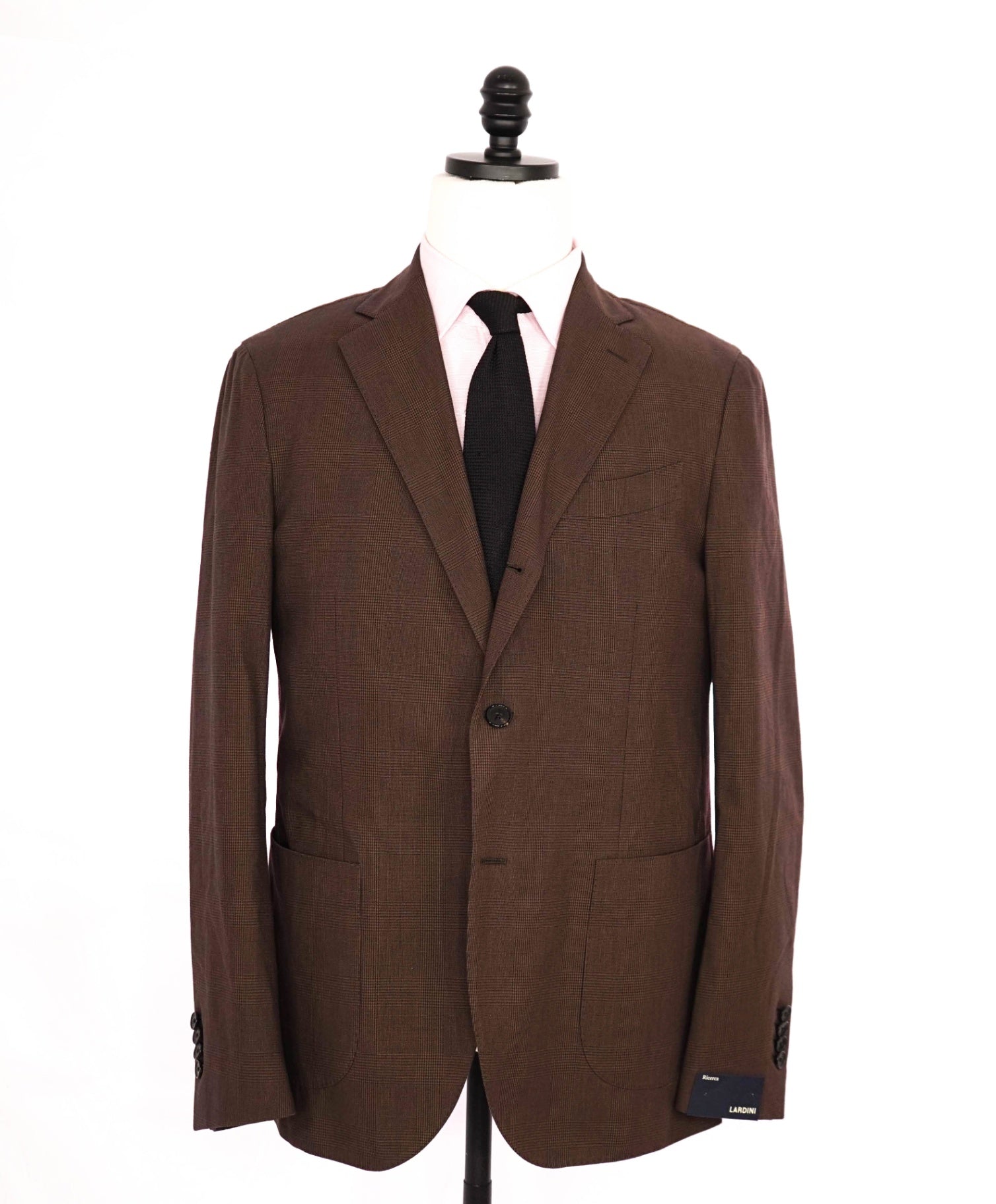 $2,250 Lardini Wool/Cotton Blend Check Brown Unlined Suit 40R
