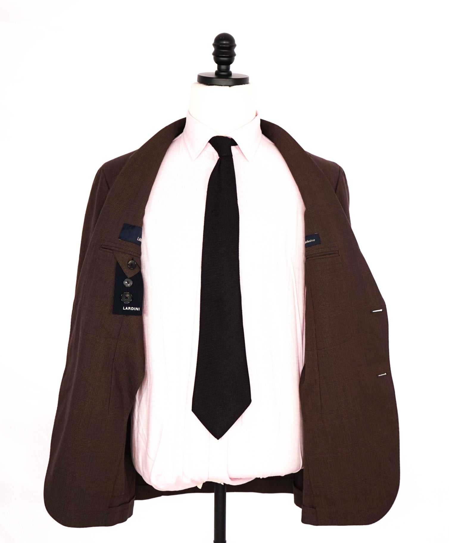 $2,250 Lardini Wool/Cotton Blend Check Brown Unlined Suit 40R