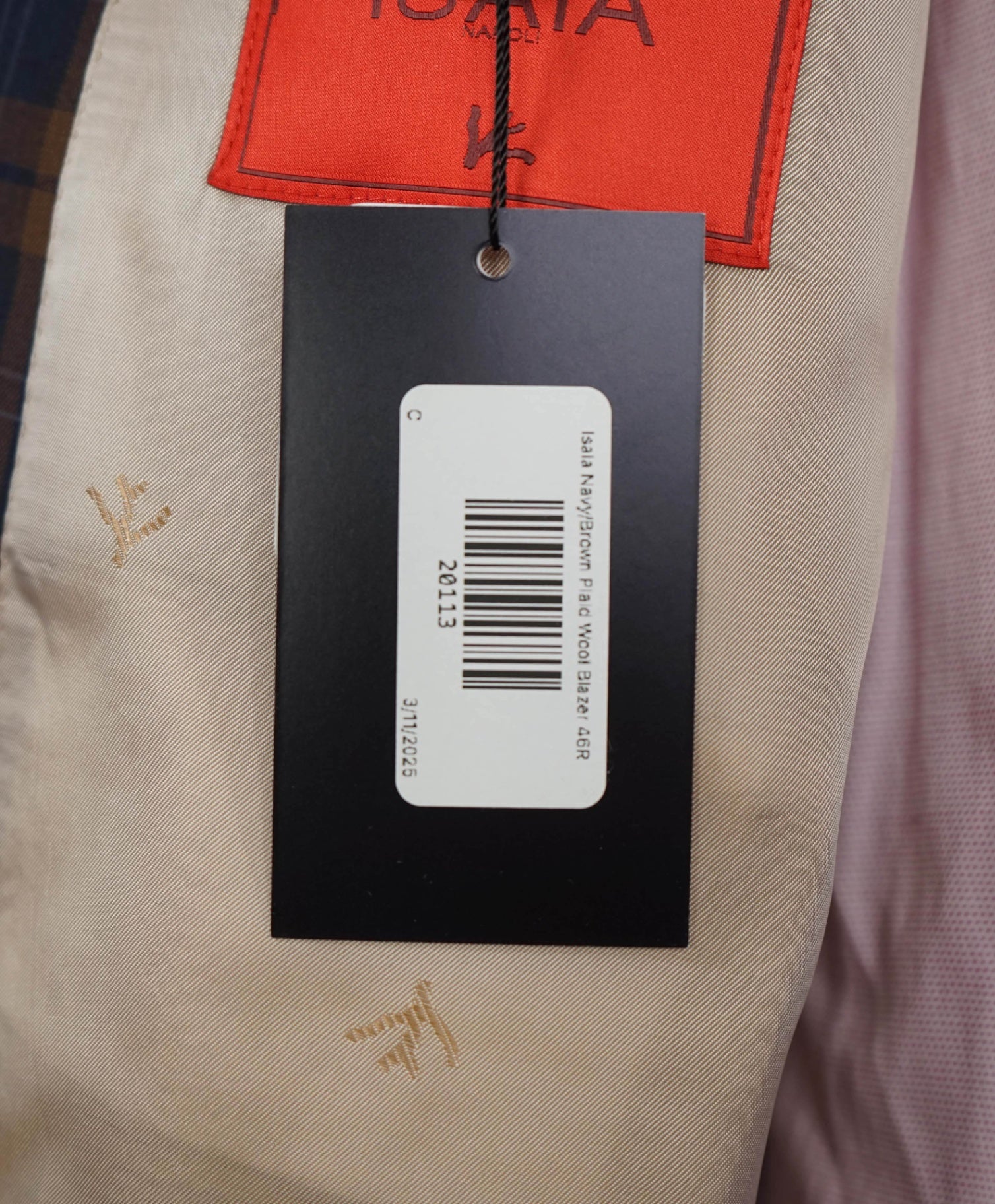 $,3,995 ISAIA Navy/Brown Plaid Check LOGO Wool Blazer 46R