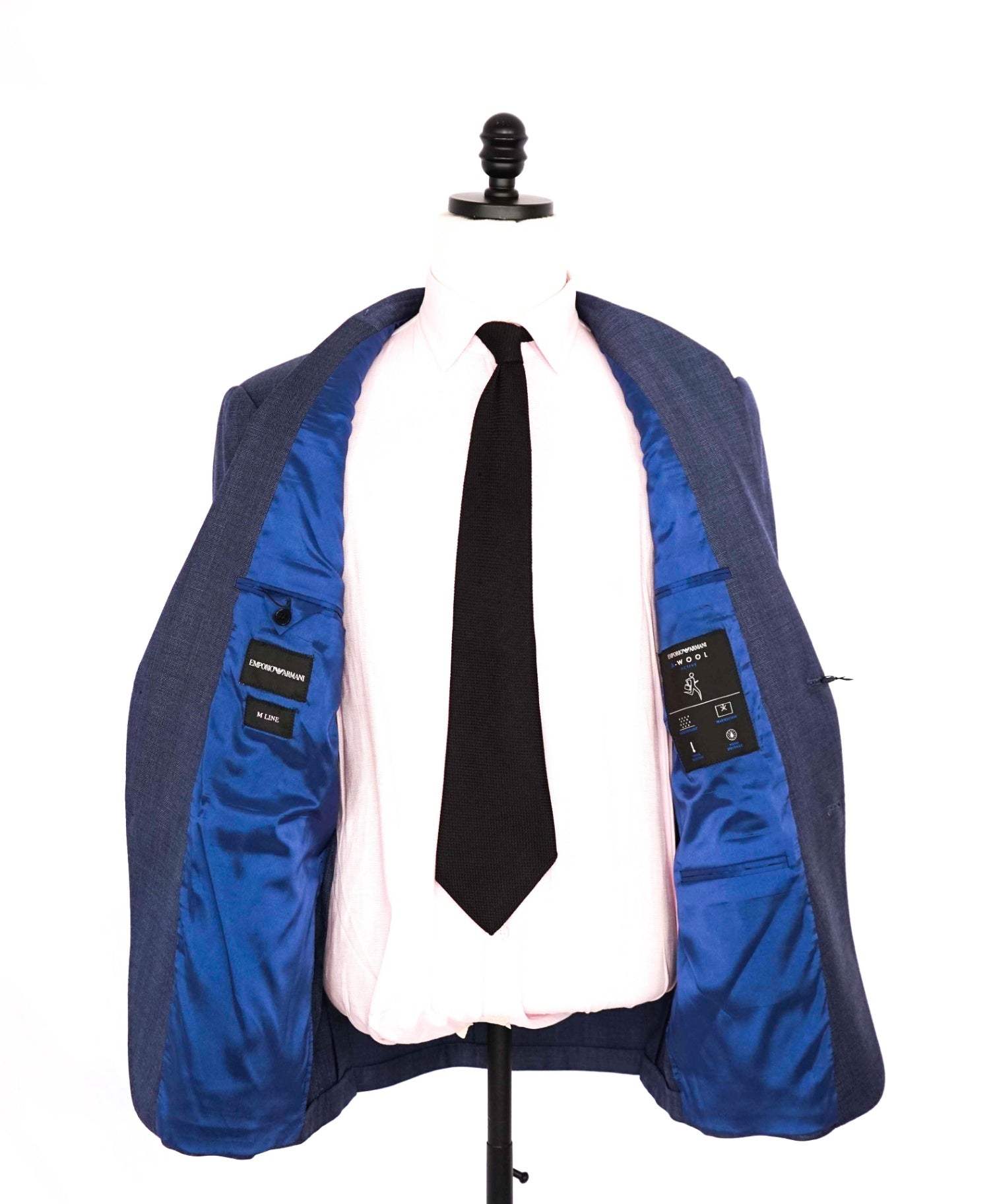 $1,995 Emporio Armani M Line Baby Blue Check Wool Suit 44R