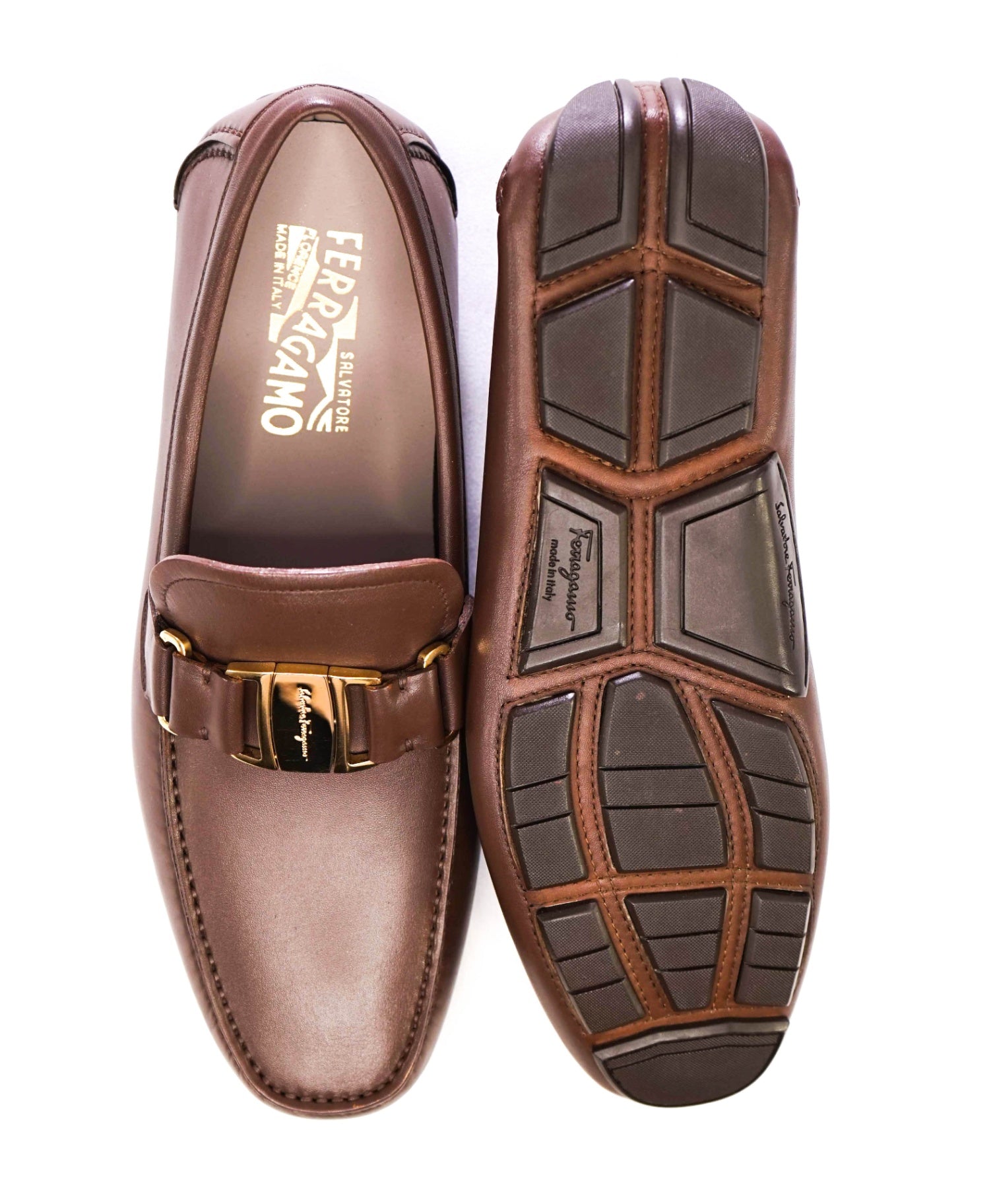 Salvatore Ferragamo "FRONT" Brown *Gold/Brown Reversible Buckle* 8.5 EE