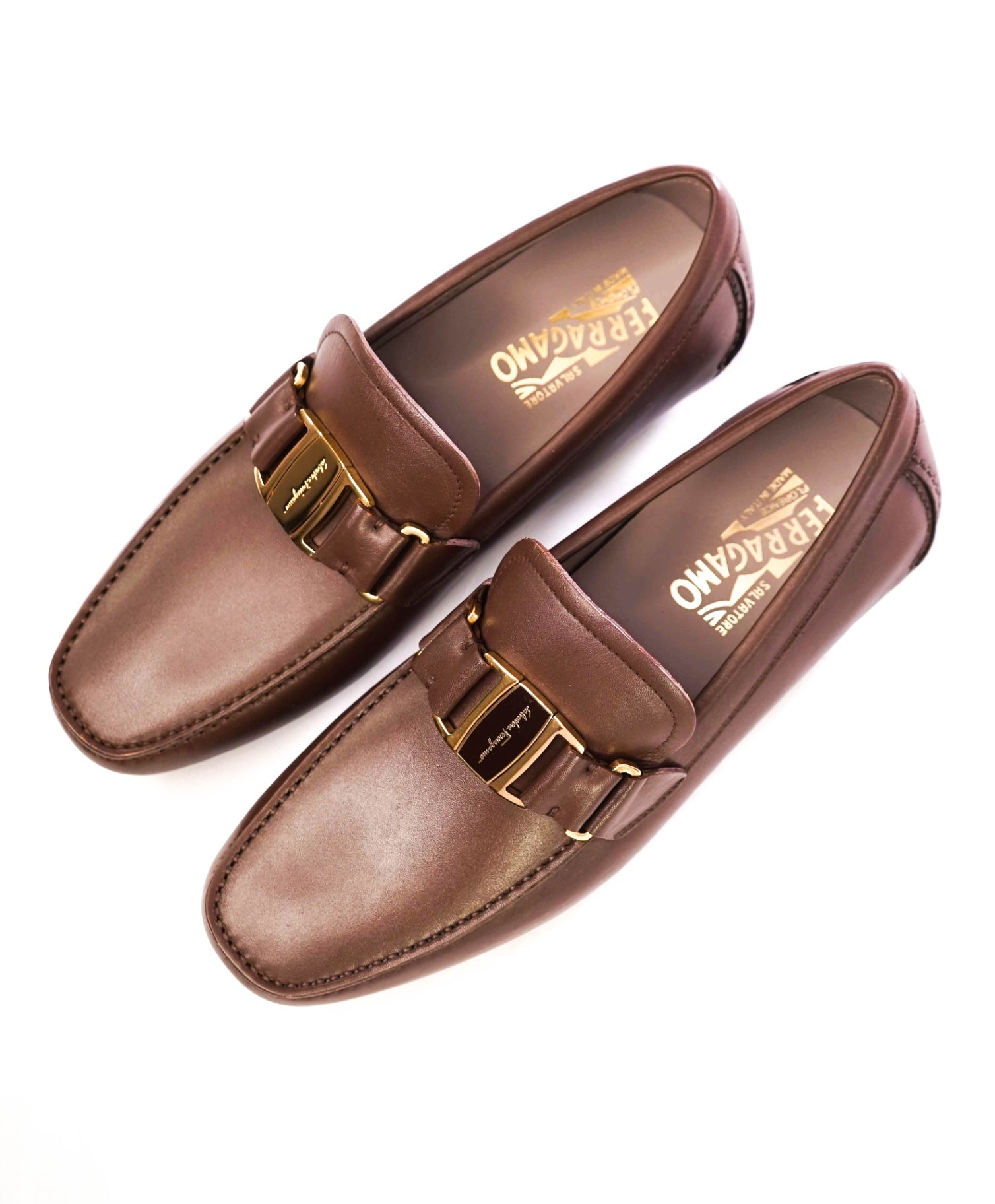 Salvatore Ferragamo "FRONT" Brown *Gold/Brown Reversible Buckle* 8.5 EE