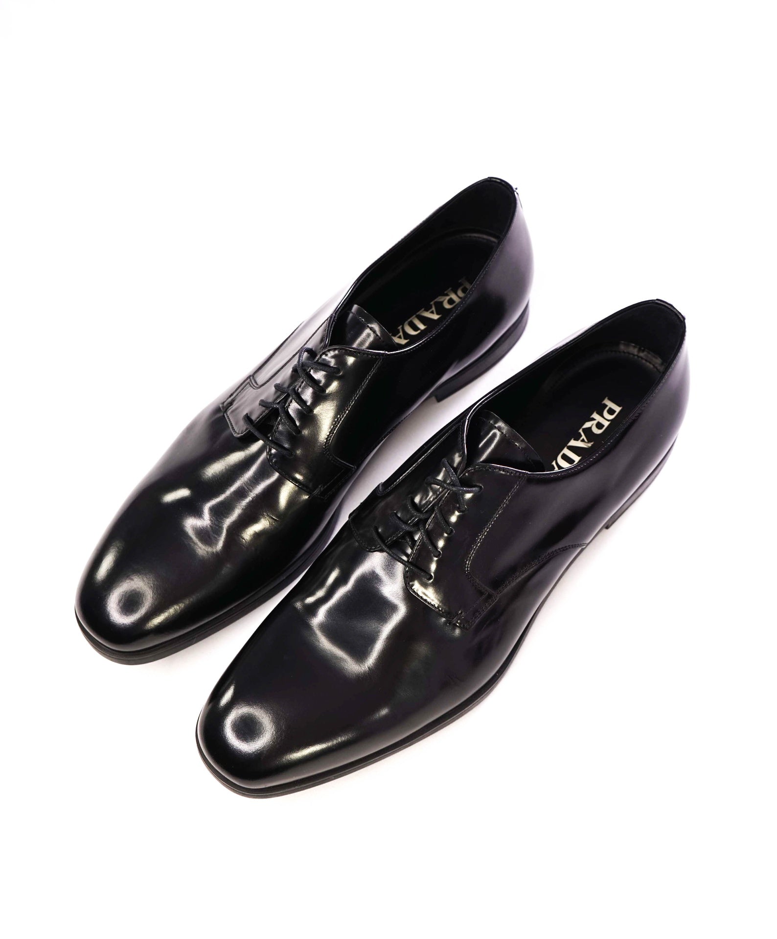 $950 Prada Solid Black Derbies Leather ICONIC Oxfords 12 US (11 IT)