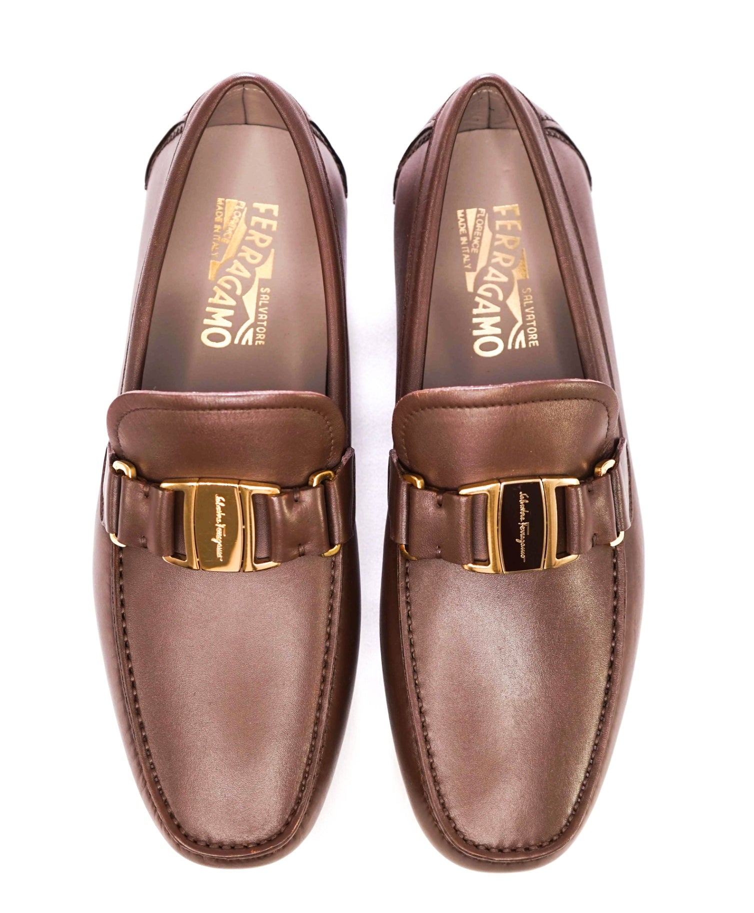 Salvatore Ferragamo "FRONT" Brown *Gold/Brown Reversible Buckle* 8.5 EE