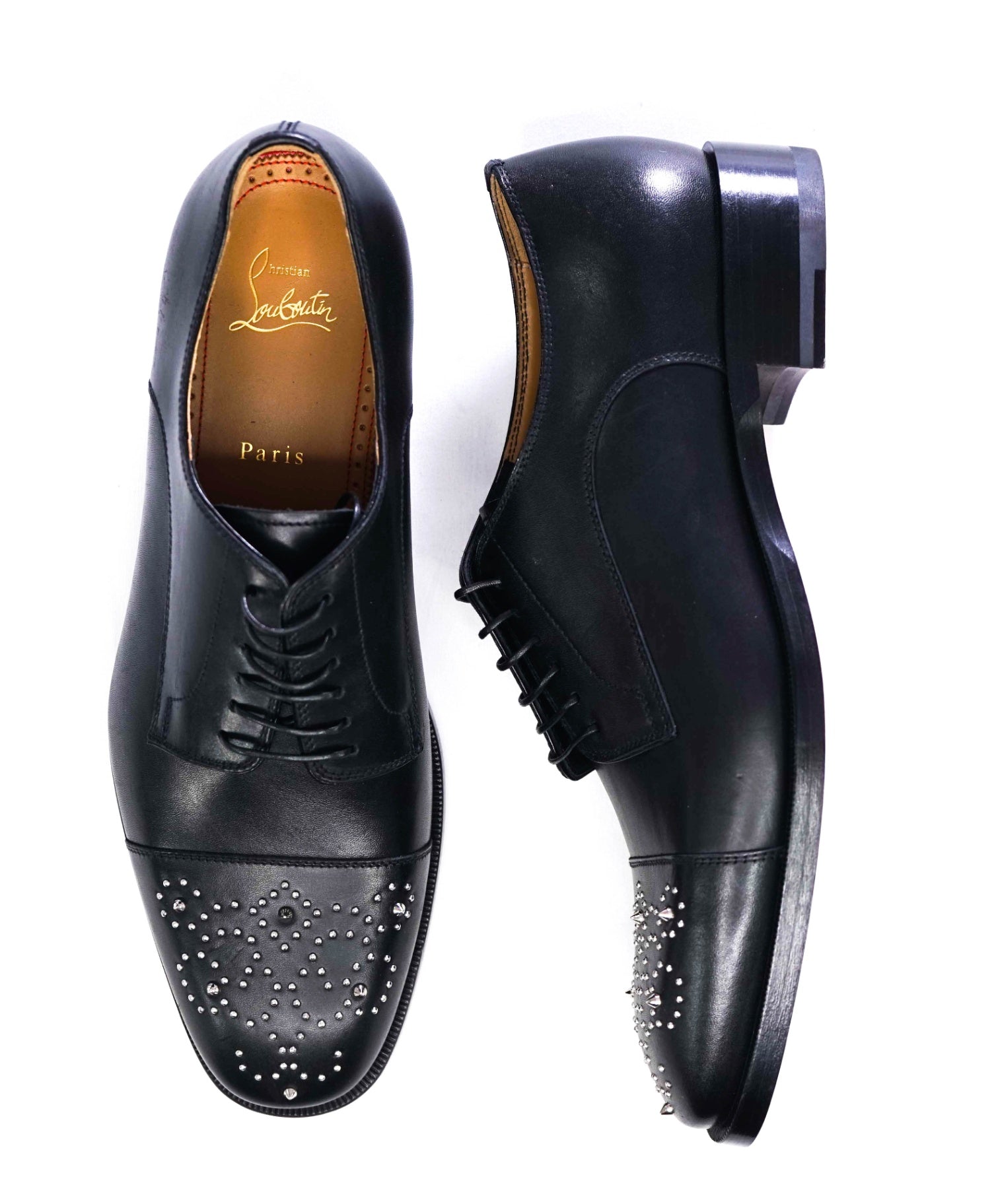 $1,100 Christain Louboutin Black Studded "Maltese" Oxoford US 9.5 (EU42.5)