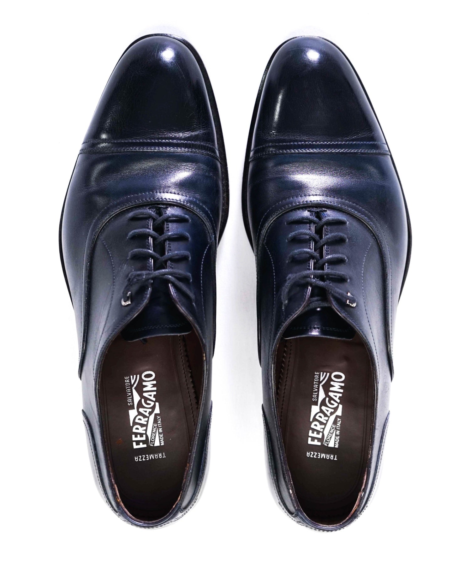 $1,395 Salvatore Ferragamo "Tramezza" Navy Oxfords Leather 10.5 EE