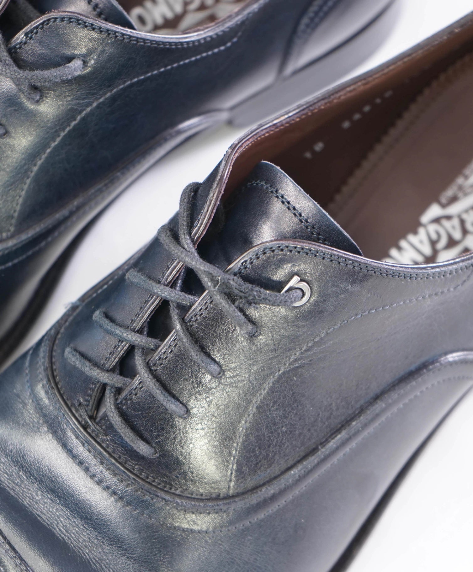 $1,395 Salvatore Ferragamo "Tramezza" Navy Oxfords Leather 10.5 EE