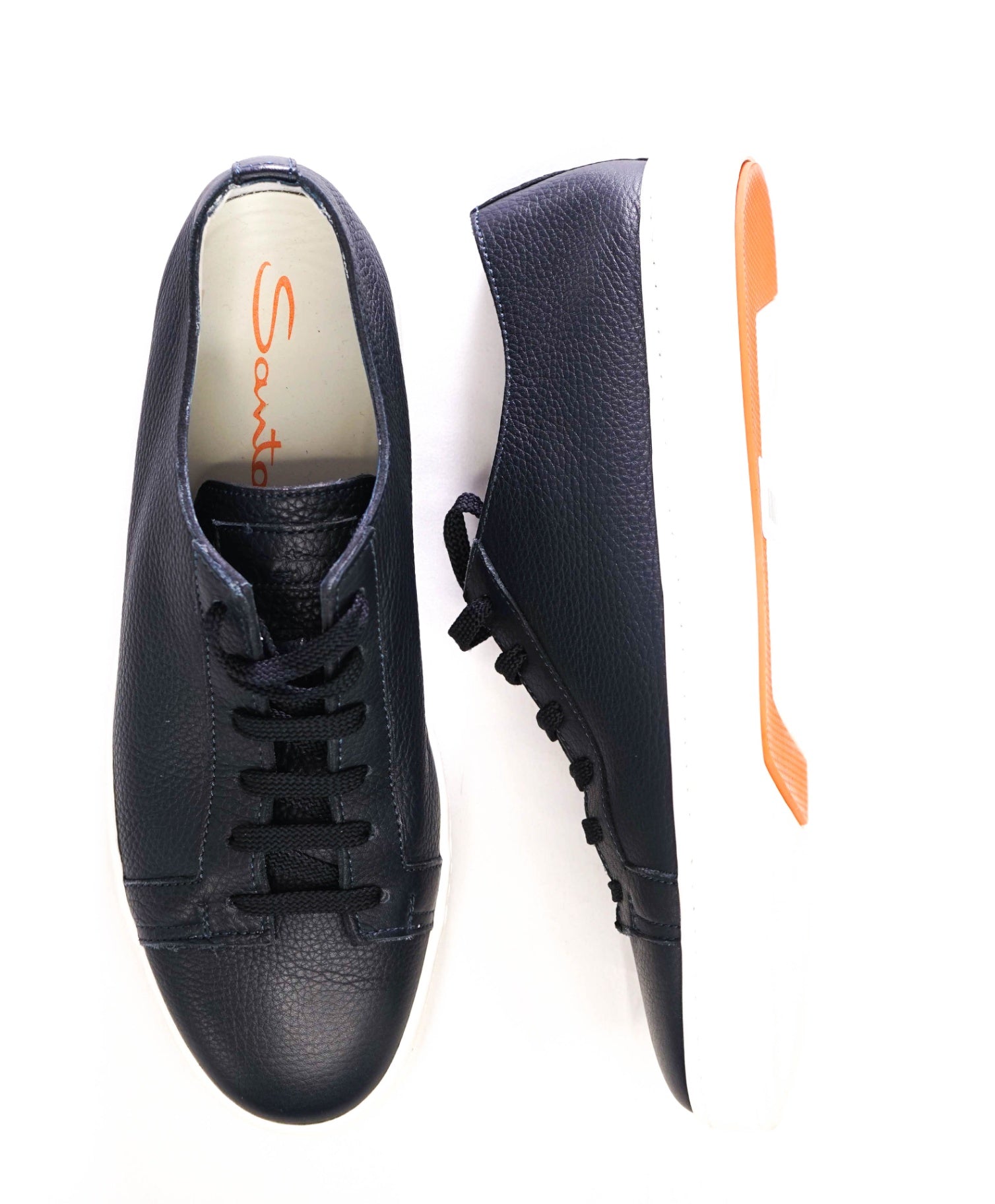$700 Santoni Solid Navy Sneakers Leather Footwear 11US (10UK)