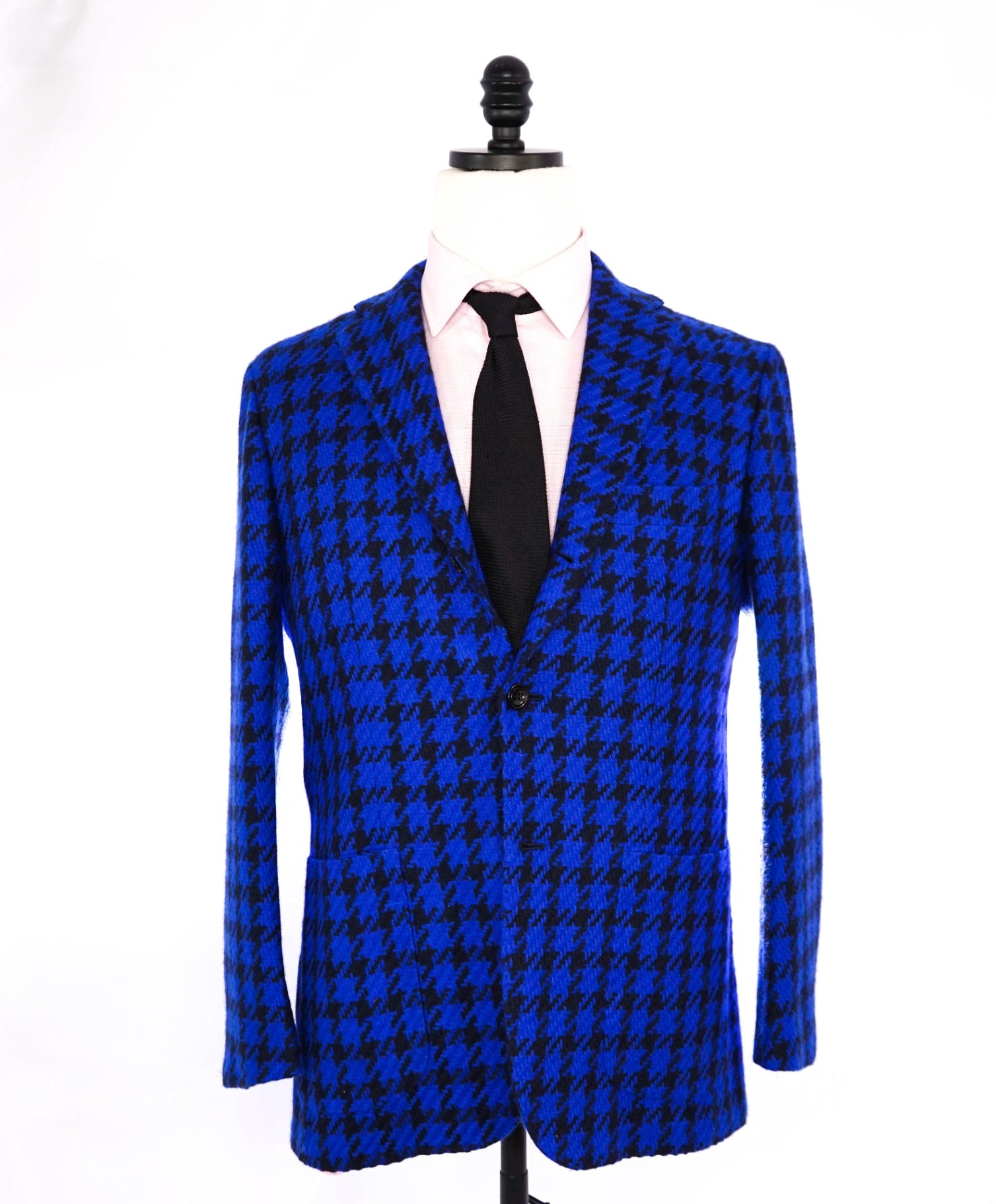 $9,850 Kiton Royal Blue/Navy Houndstooth PURE Cashmere Blazer 38R